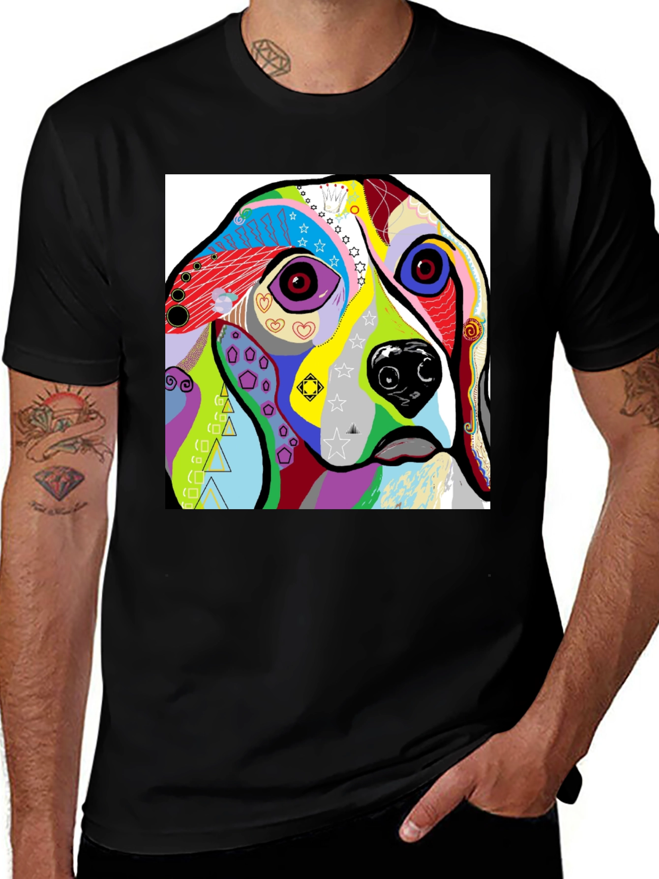 Variant 28 of Abstract Dog Print Black T-Shirt