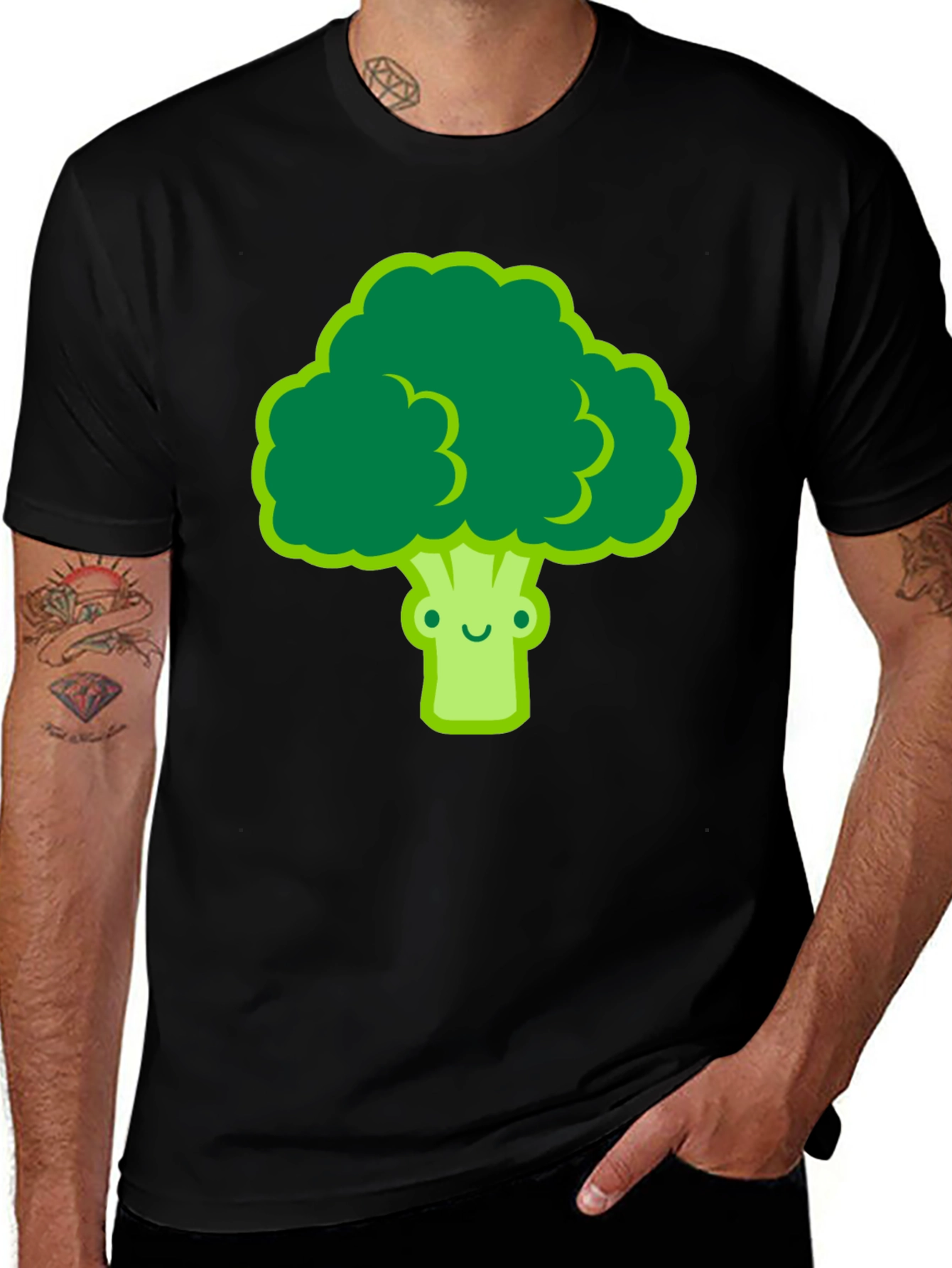 Cute Broccoli Graphic Tee - Black T-Shirt