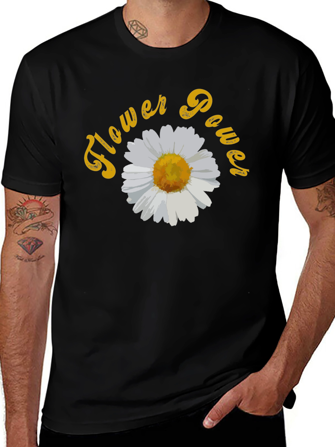 Variant 29 of Flower Power Daisy Graphic Tee - Black