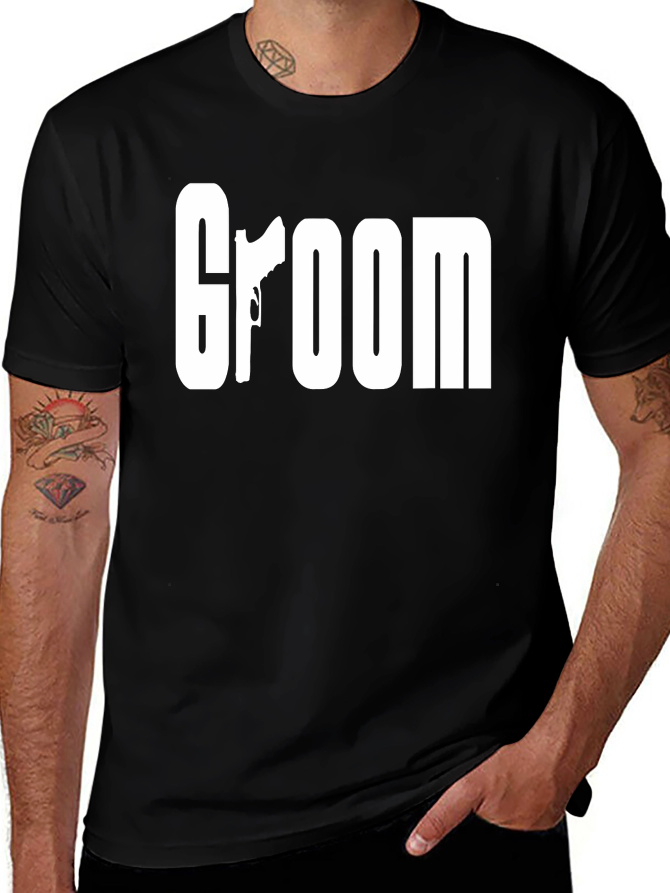 Black Groom Graphic Tee - Gun Silhouette Design main image