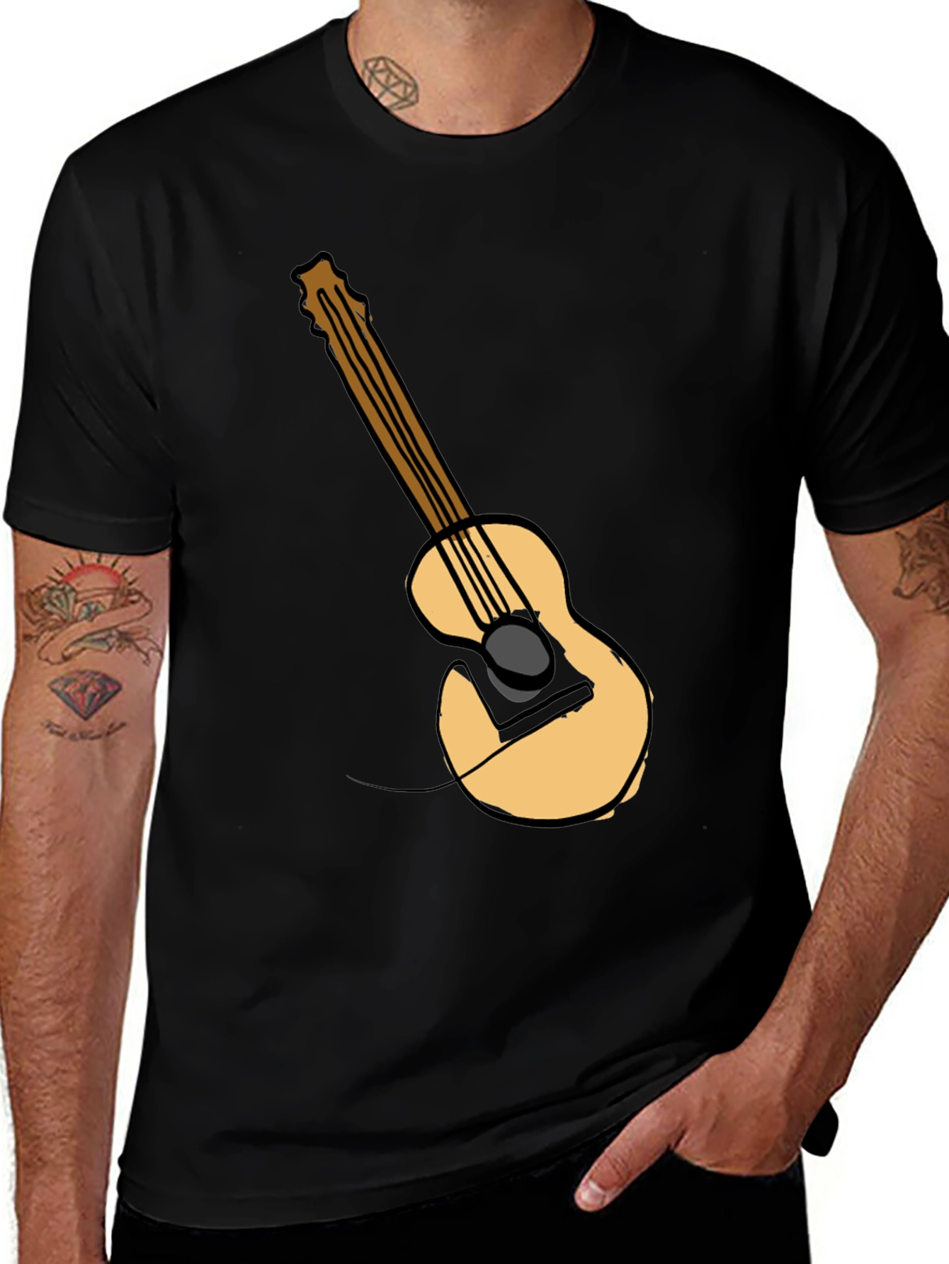 Variant 17 of Guitar Graphic Tee - Black Cotton Casual T-Shirt