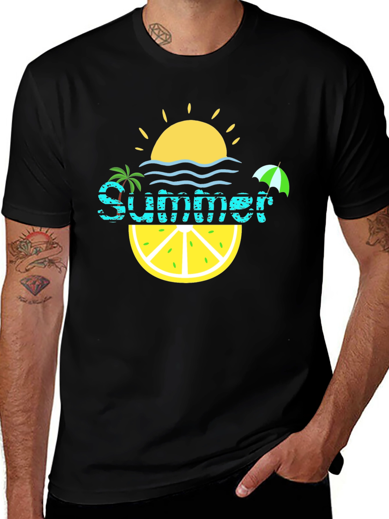 Summer Lemon Graphic Tee - Black