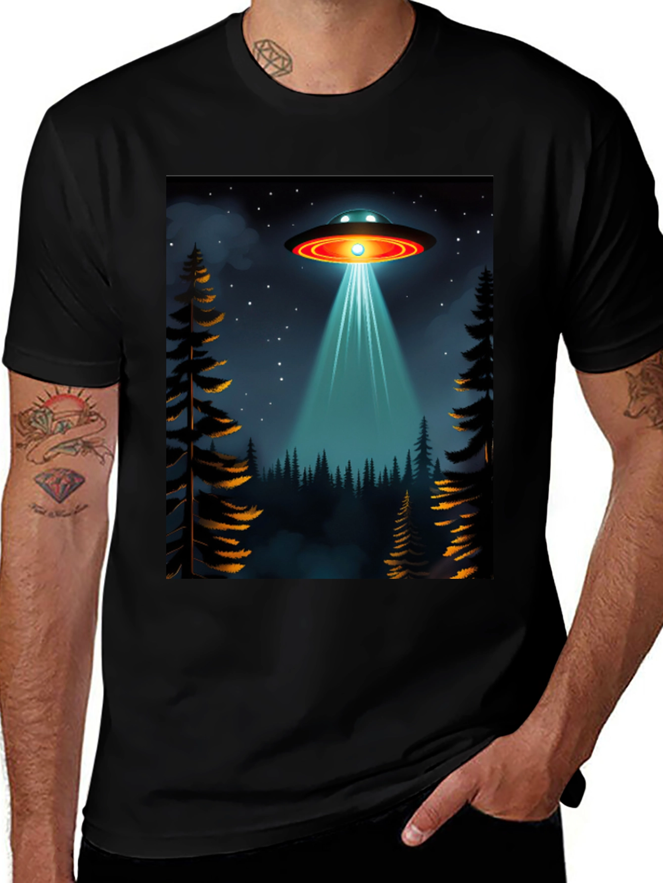 Variant 22 of UFO Abduction Graphic Tee - Black Novelty Shirt
