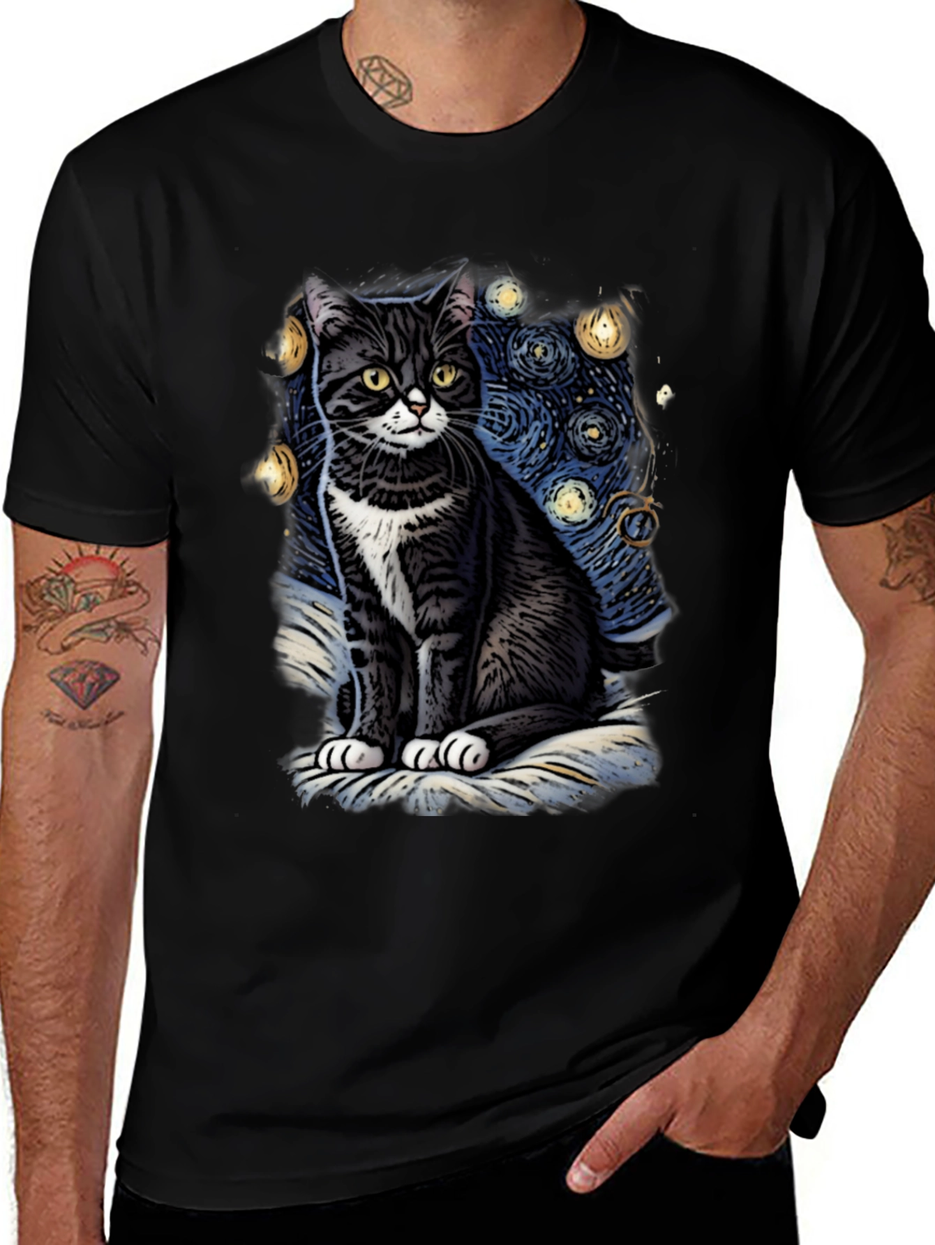 Black Starry Cat T-Shirt main image