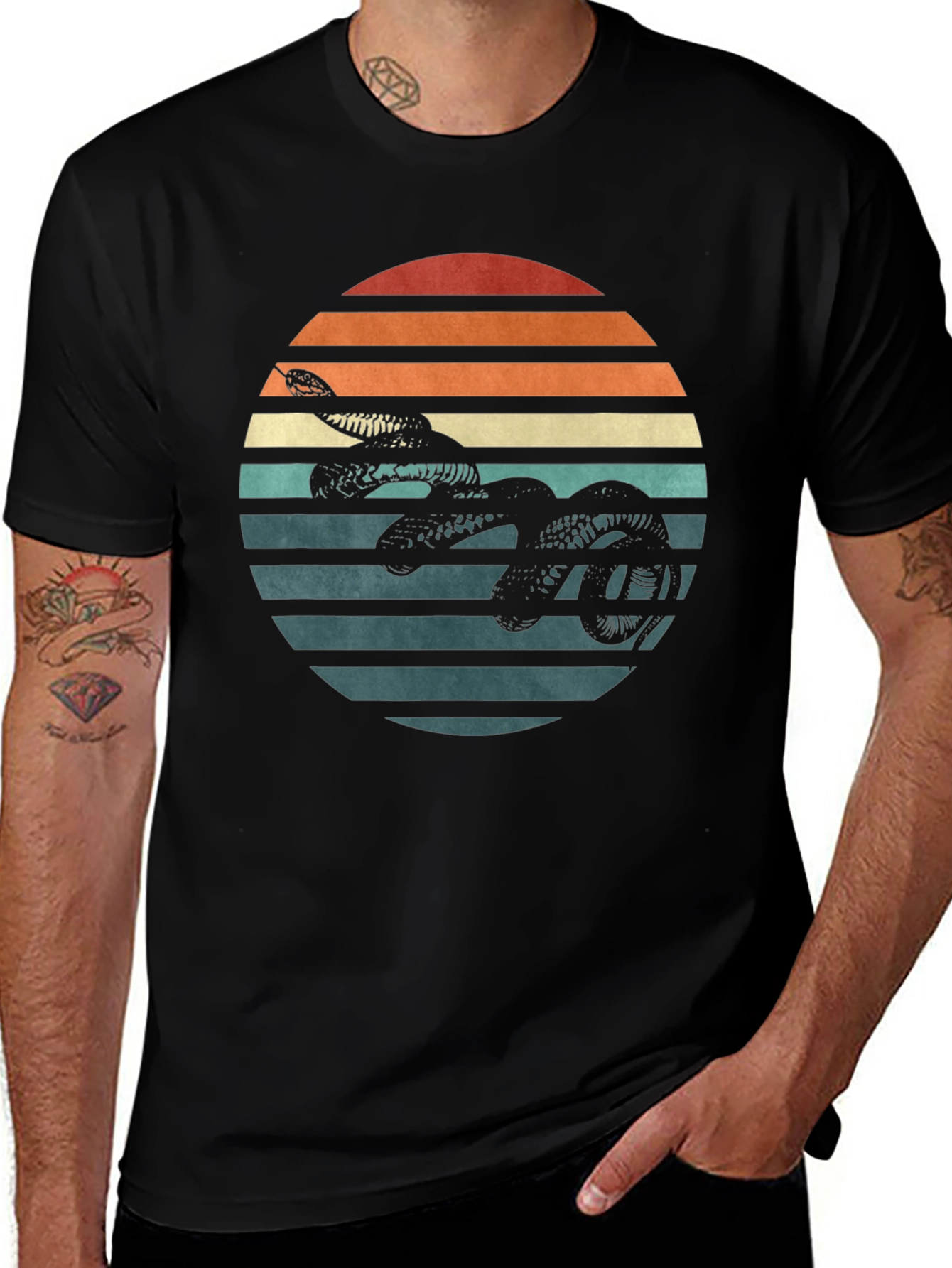 Variant 25 of Retro Snake Sunset Graphic Tee - Black T-Shirt