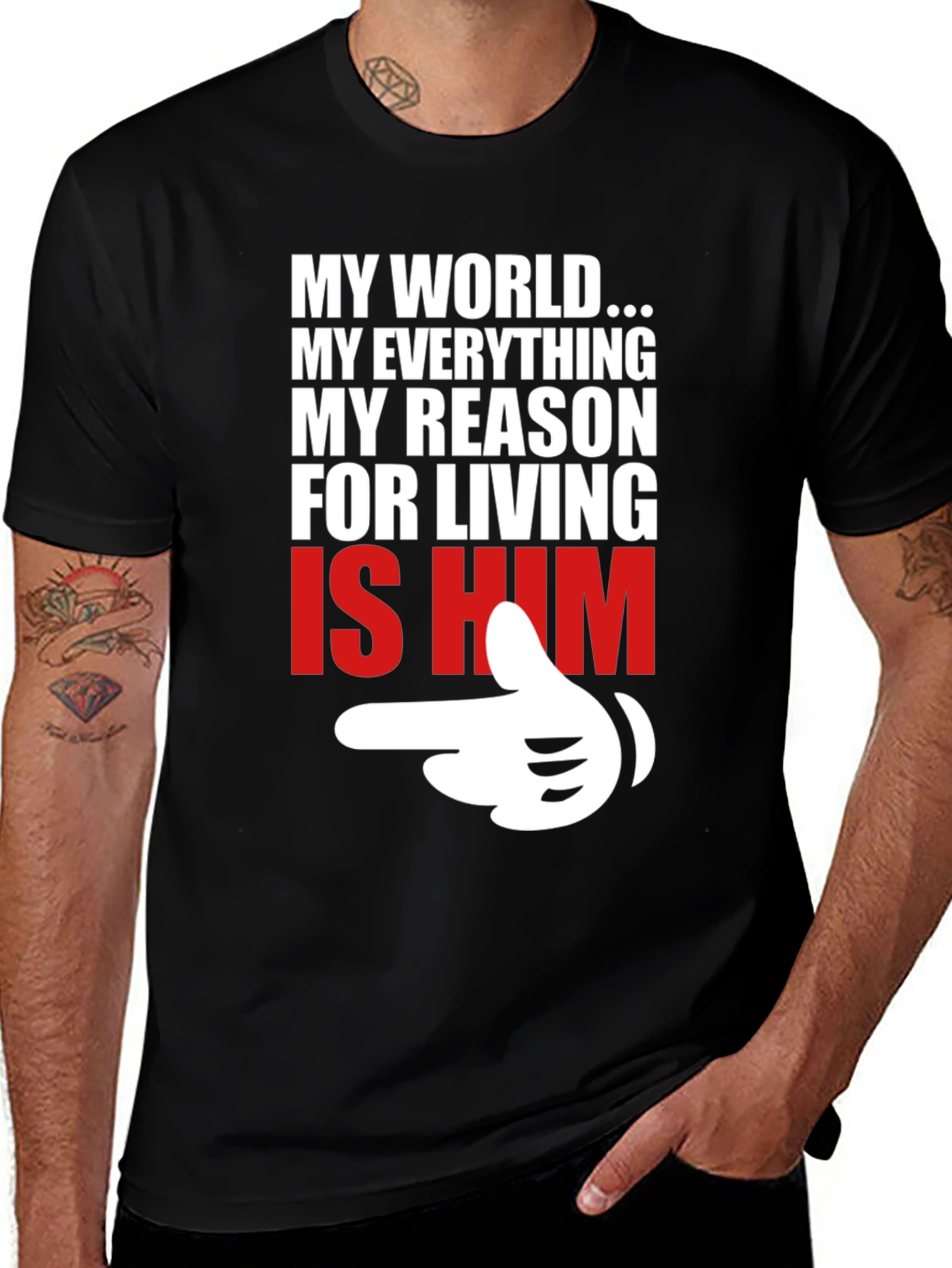Variant 17 of My World Is Him Graphic Tee - Black Cotton T-Shirt