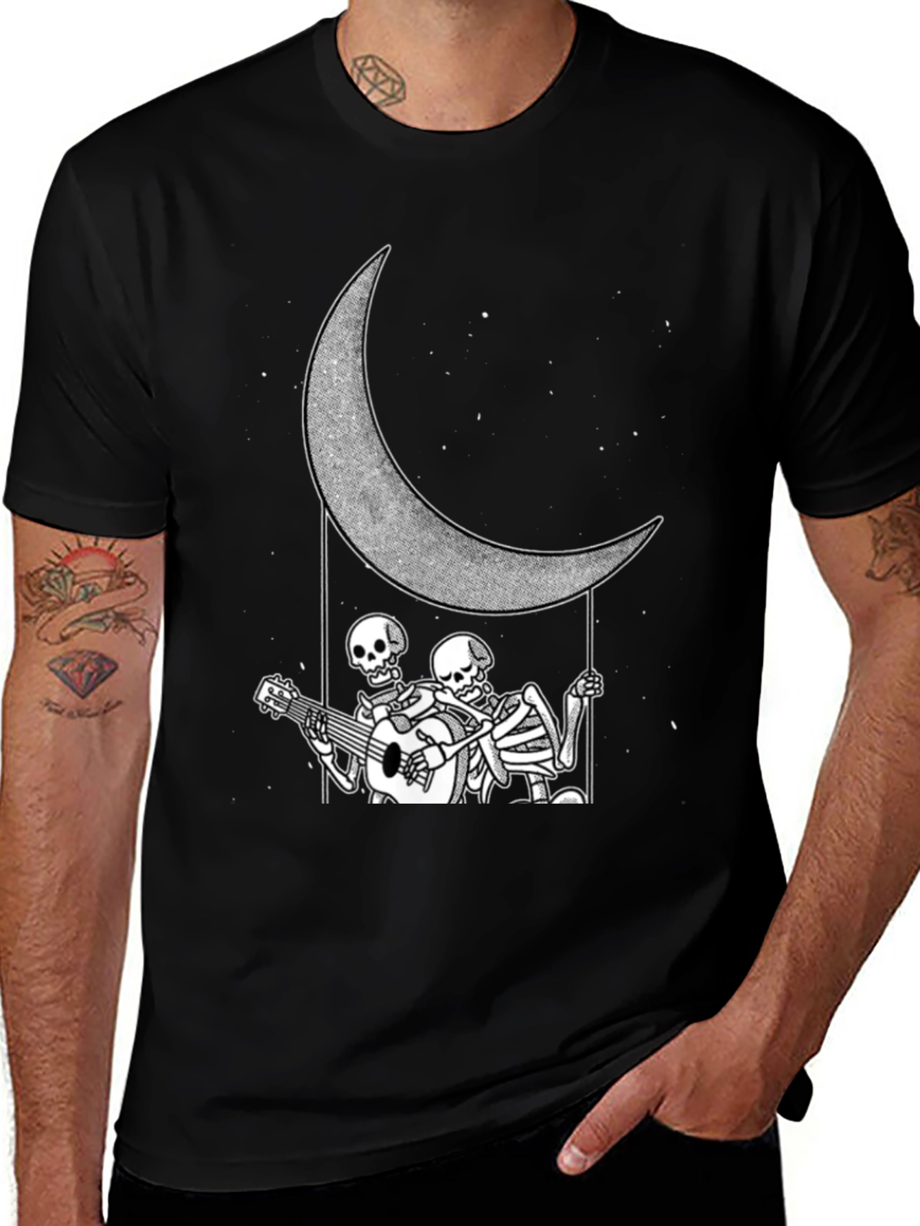Variant 26 of Skeleton Moon Music Graphic Tee - Black