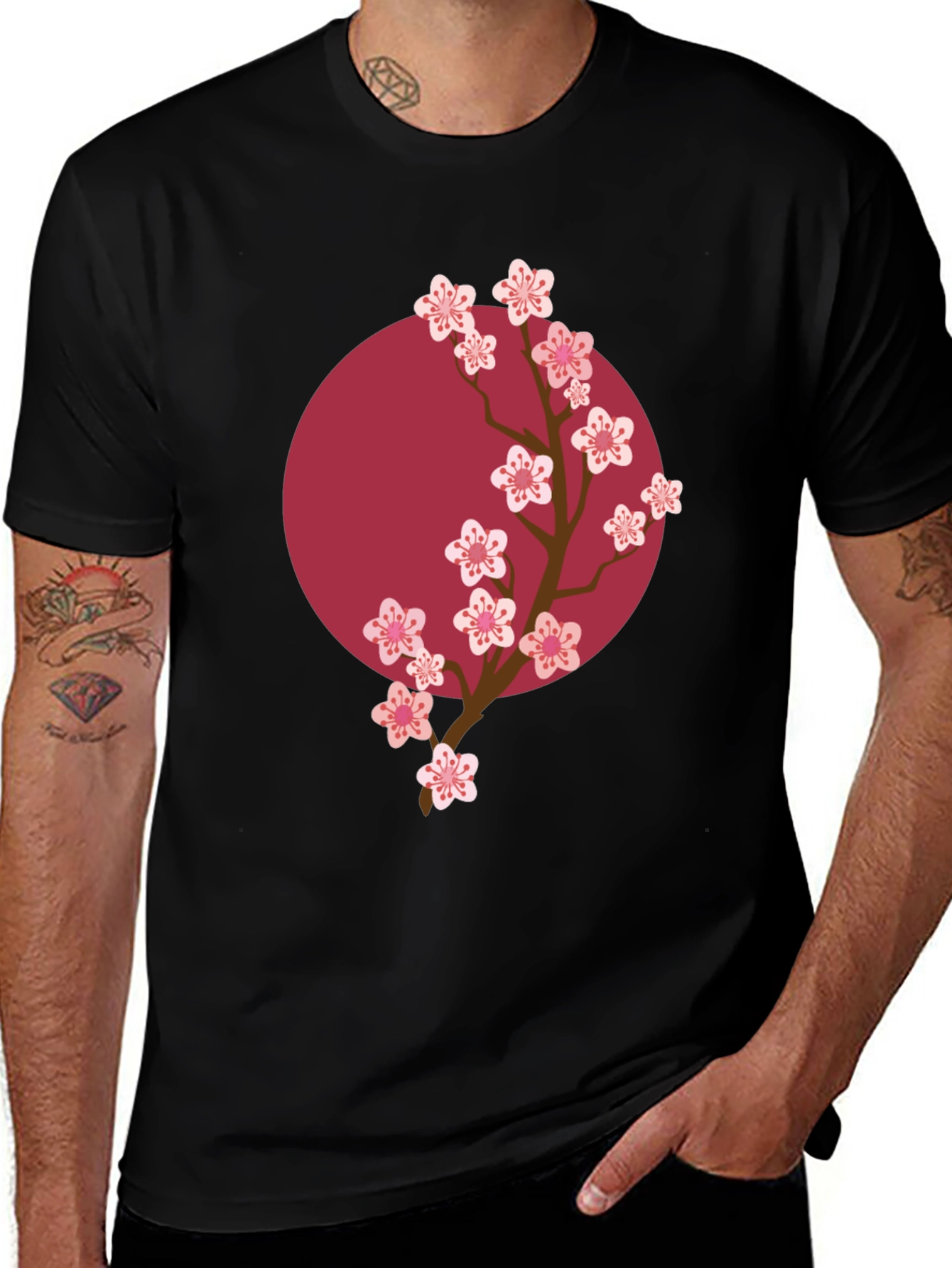 Variant 8 of Sakura Bloom Graphic Tee - Black Cotton Casual Shirt