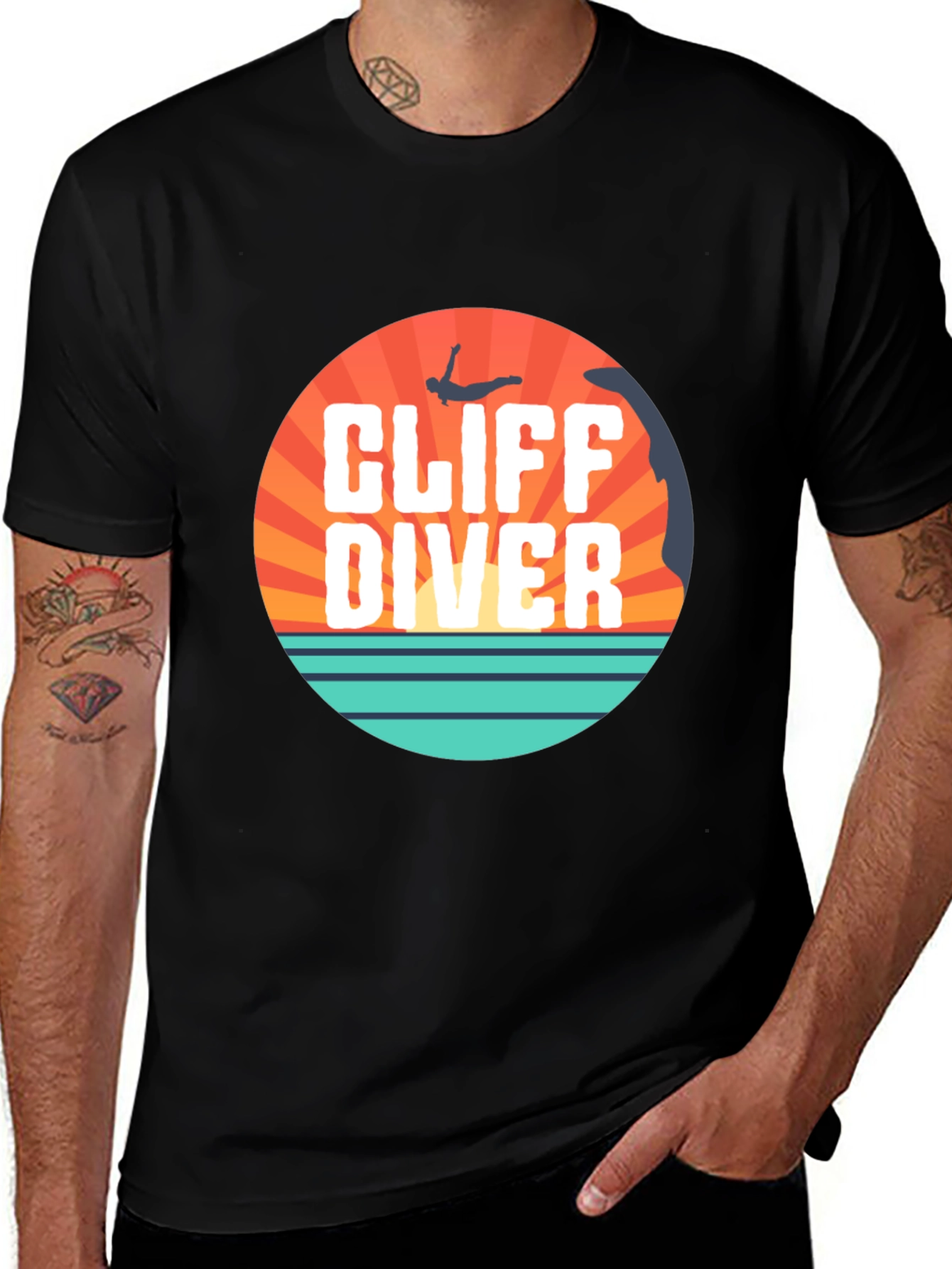 Variant 23 of Cliff Diver Graphic Tee - Black Cotton T-Shirt