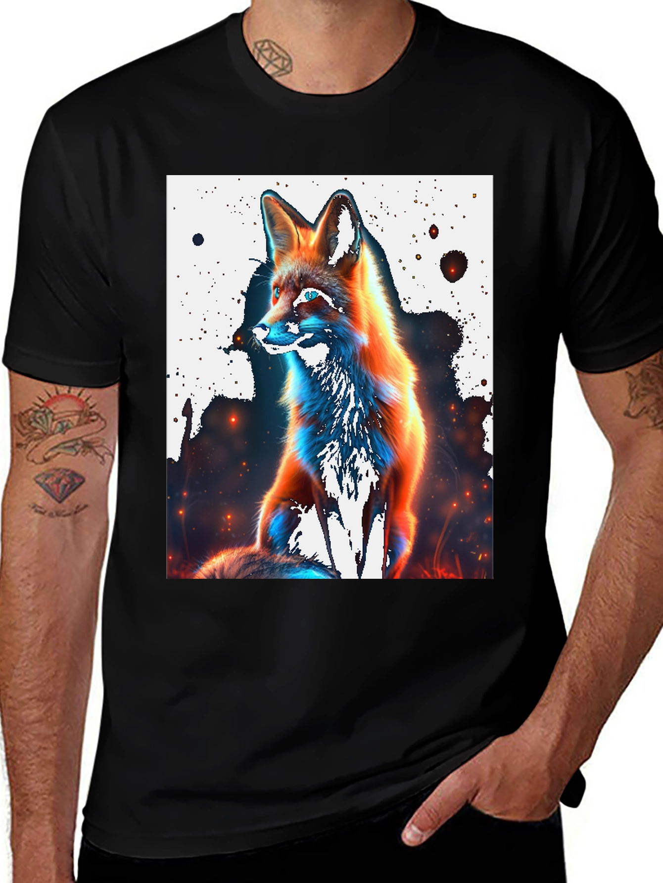 Variant 24 of Cool Fox Graphic Tee - Stylish Men's Black T-Shirt