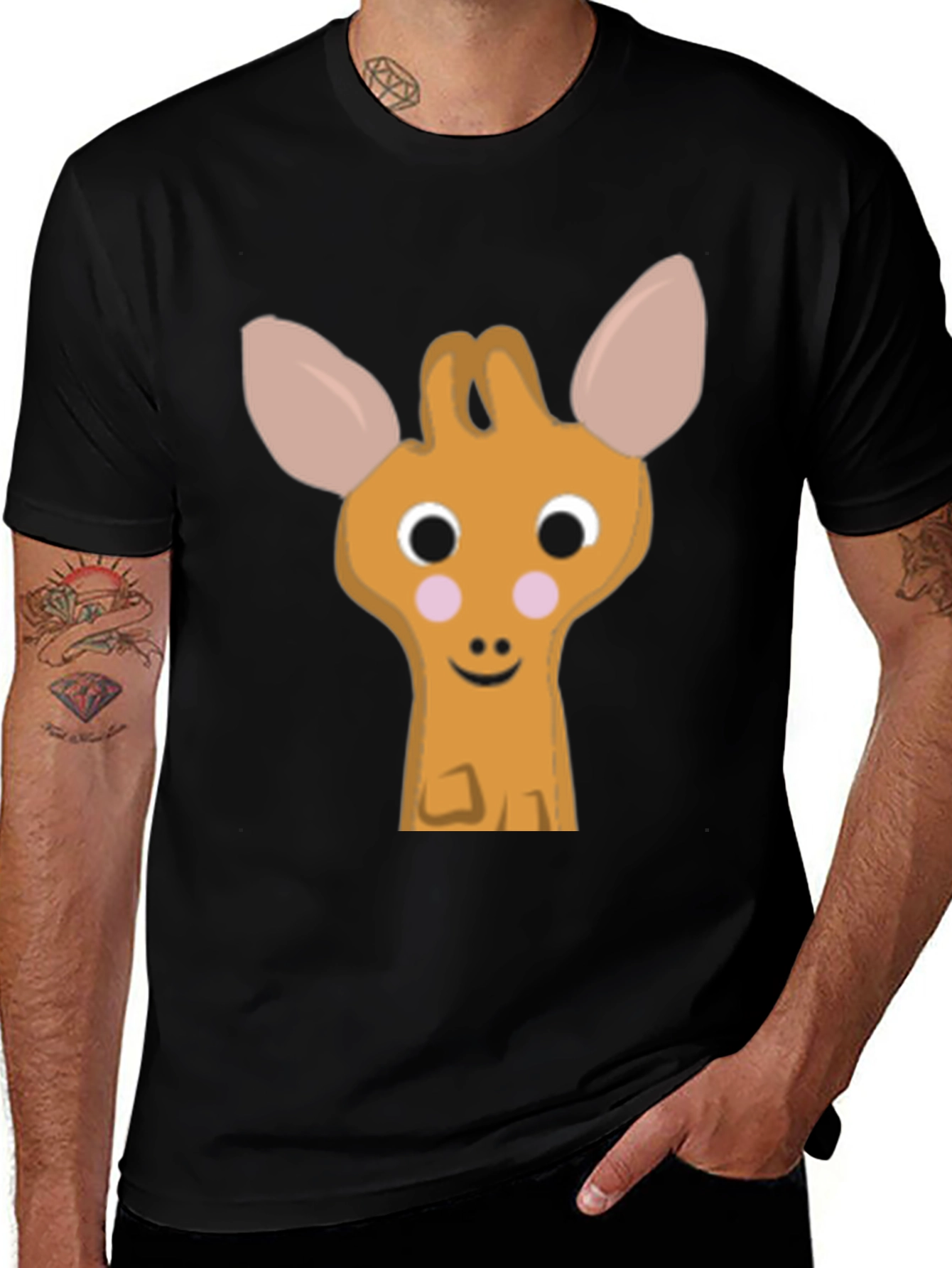 Variant 3 of Cute Cartoon Deer Graphic Black T-Shirt