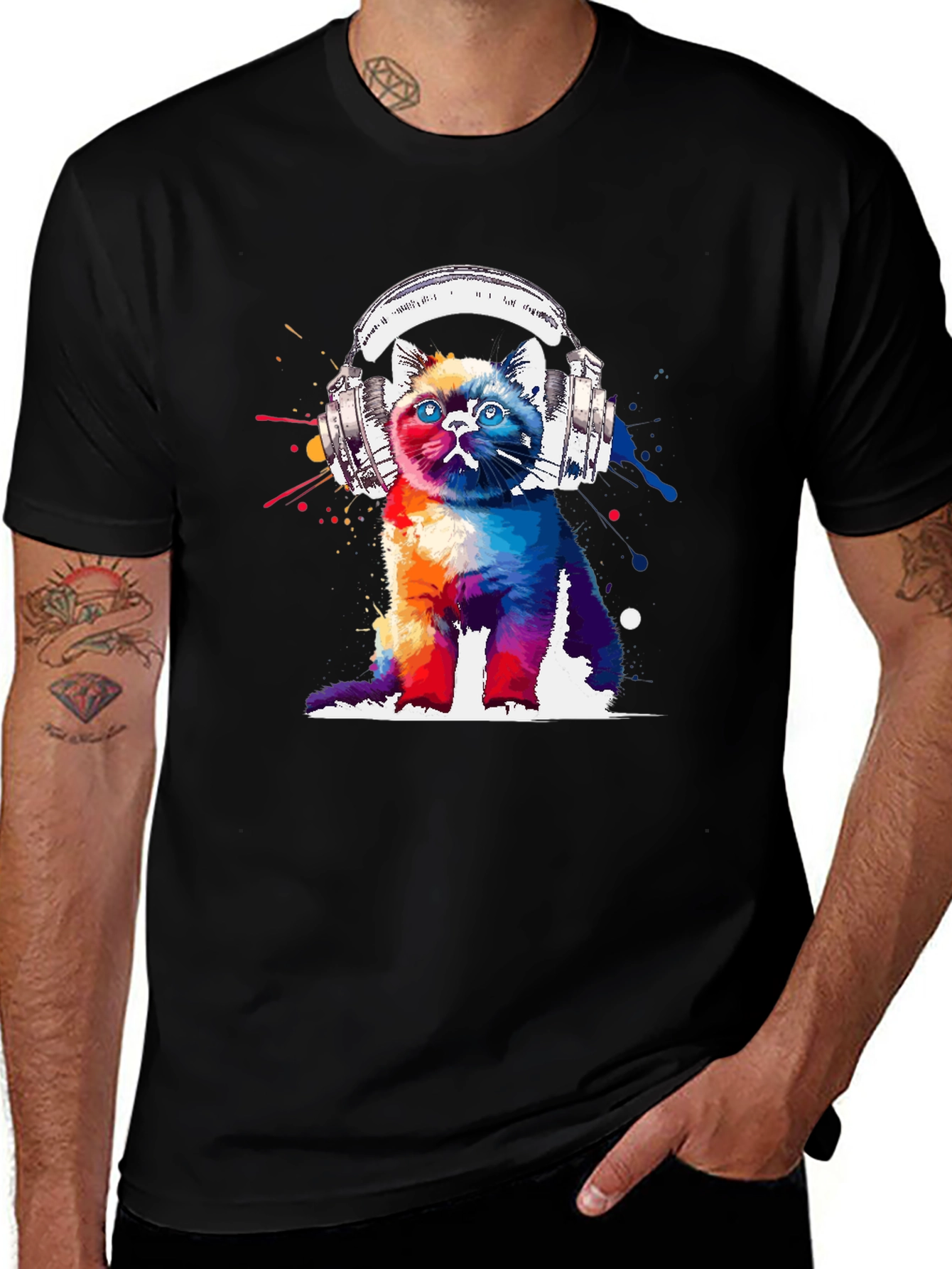 Variant 10 of Colorful Cat Headphones Graphic T-Shirt