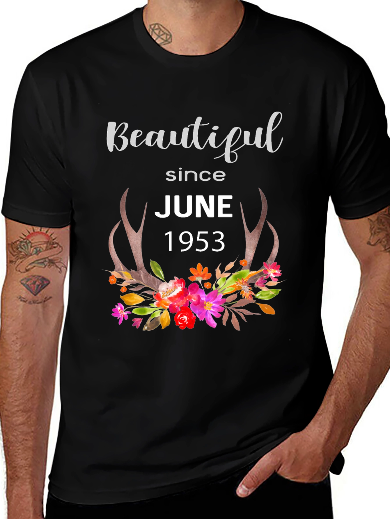 Variant 30 of Beautiful Since June 1953 Floral Antler T-Shirt
