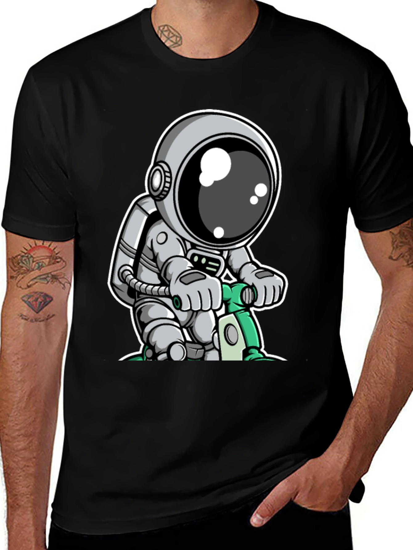 Variant 7 of Astronaut on Scooter Graphic Tee - Cool Spaceman Design