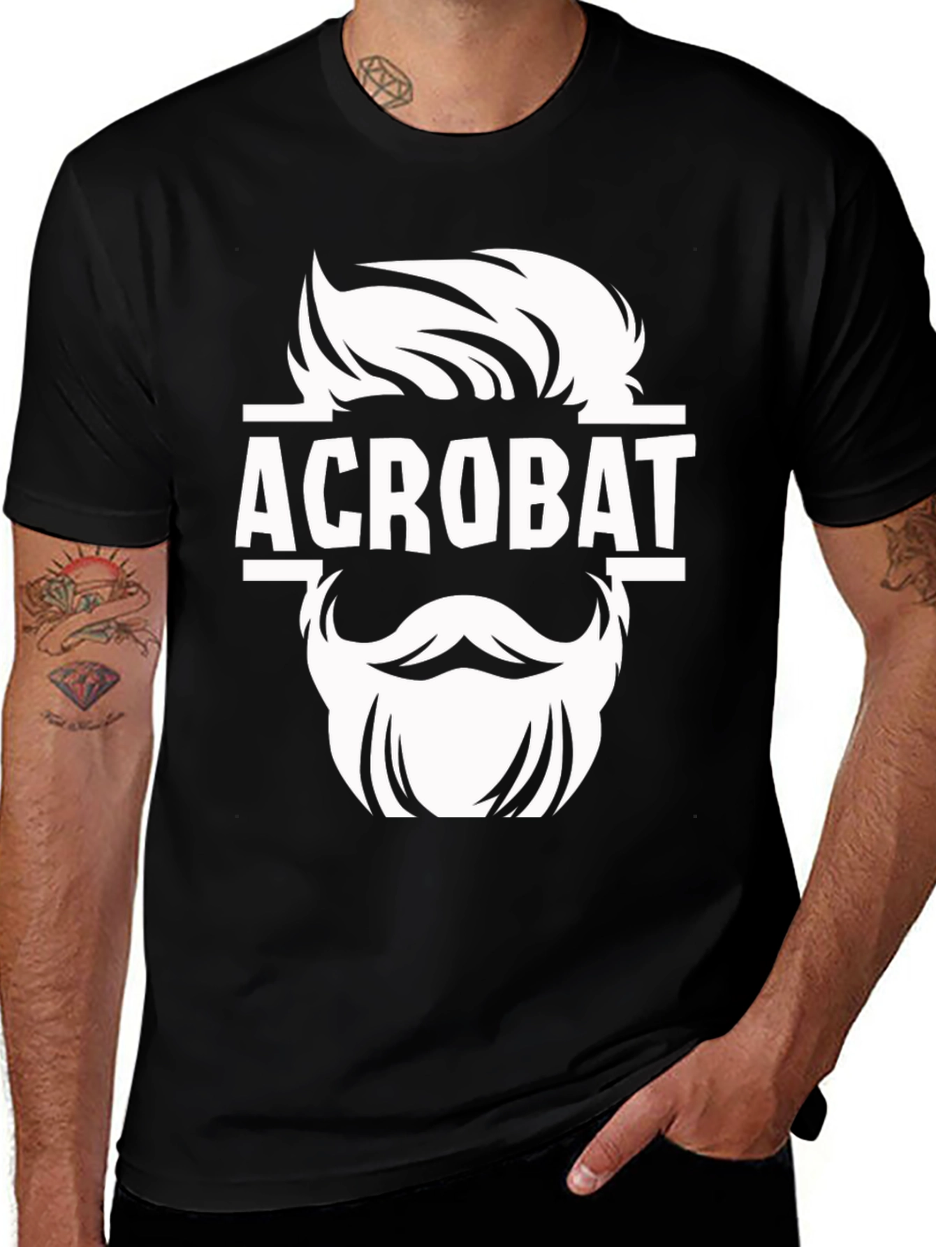 Variant 16 of Acrobat Beard Graphic Tee - Stylish Men's Black T-Shirt