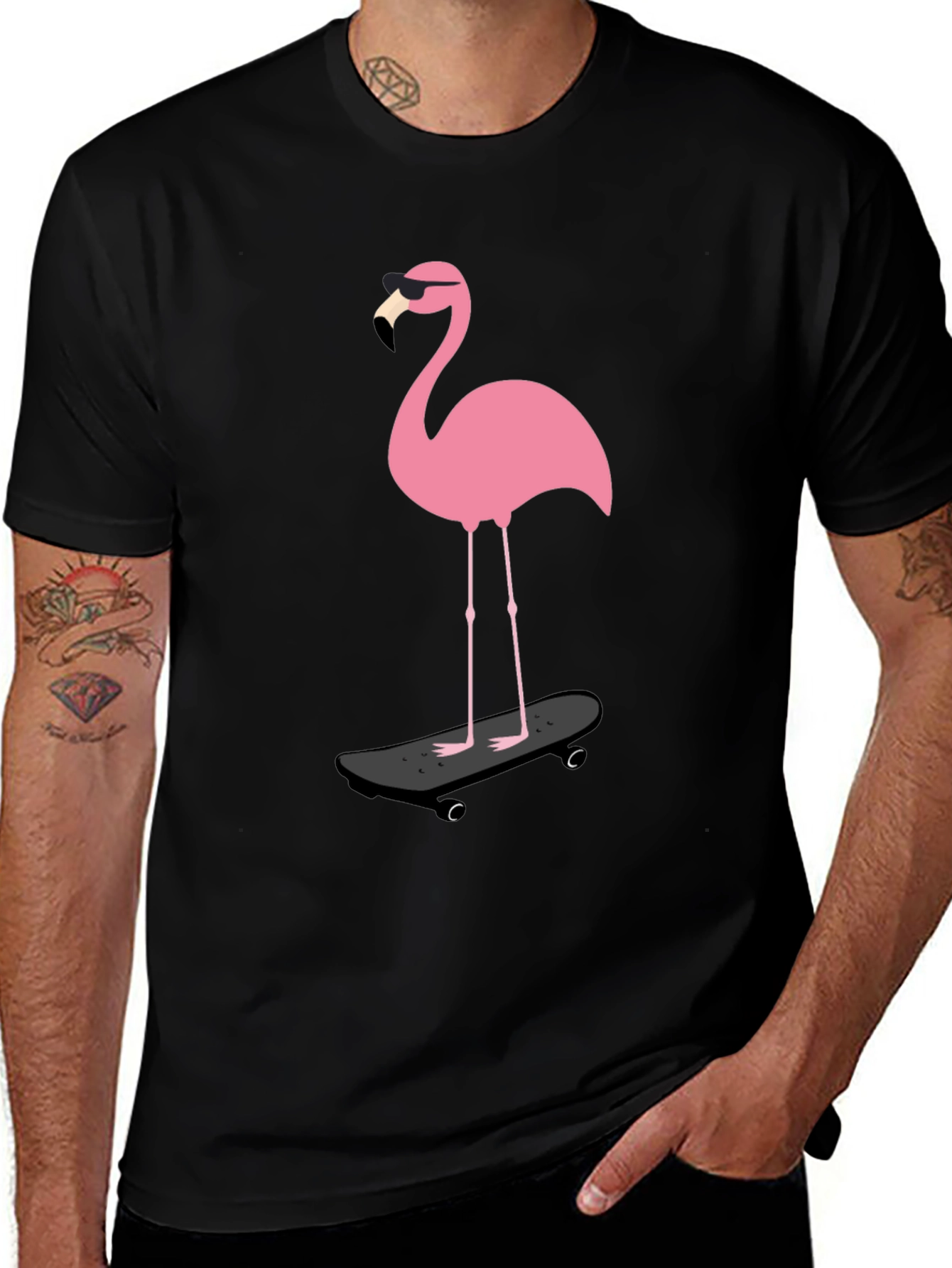 Variant 19 of Cool Flamingo Skateboarder Graphic Tee