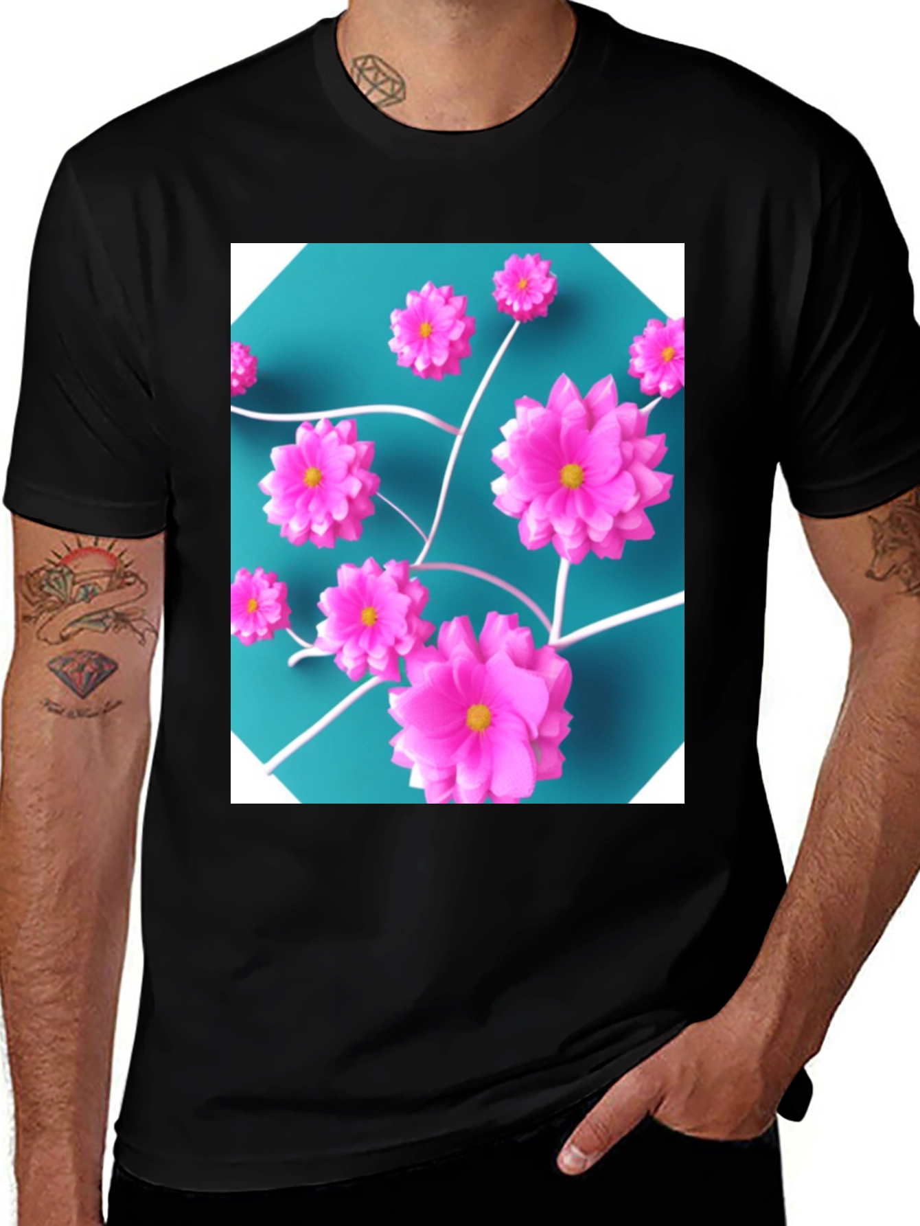 Variant 25 of Floral Art T-Shirt - Modern Pink Flower Design