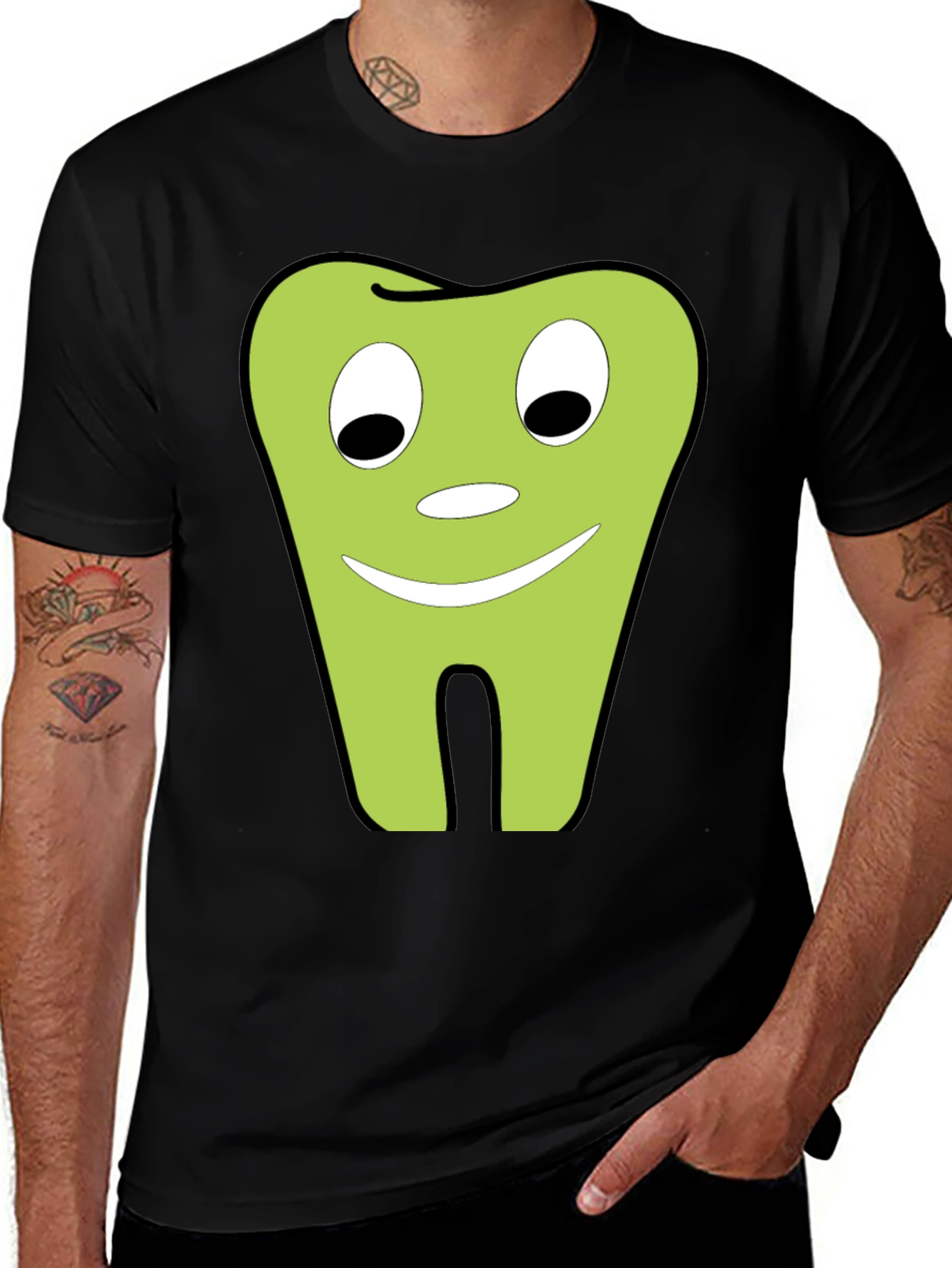 Variant 26 of Cartoon Tooth T-Shirt - Dental Humor Black Tee