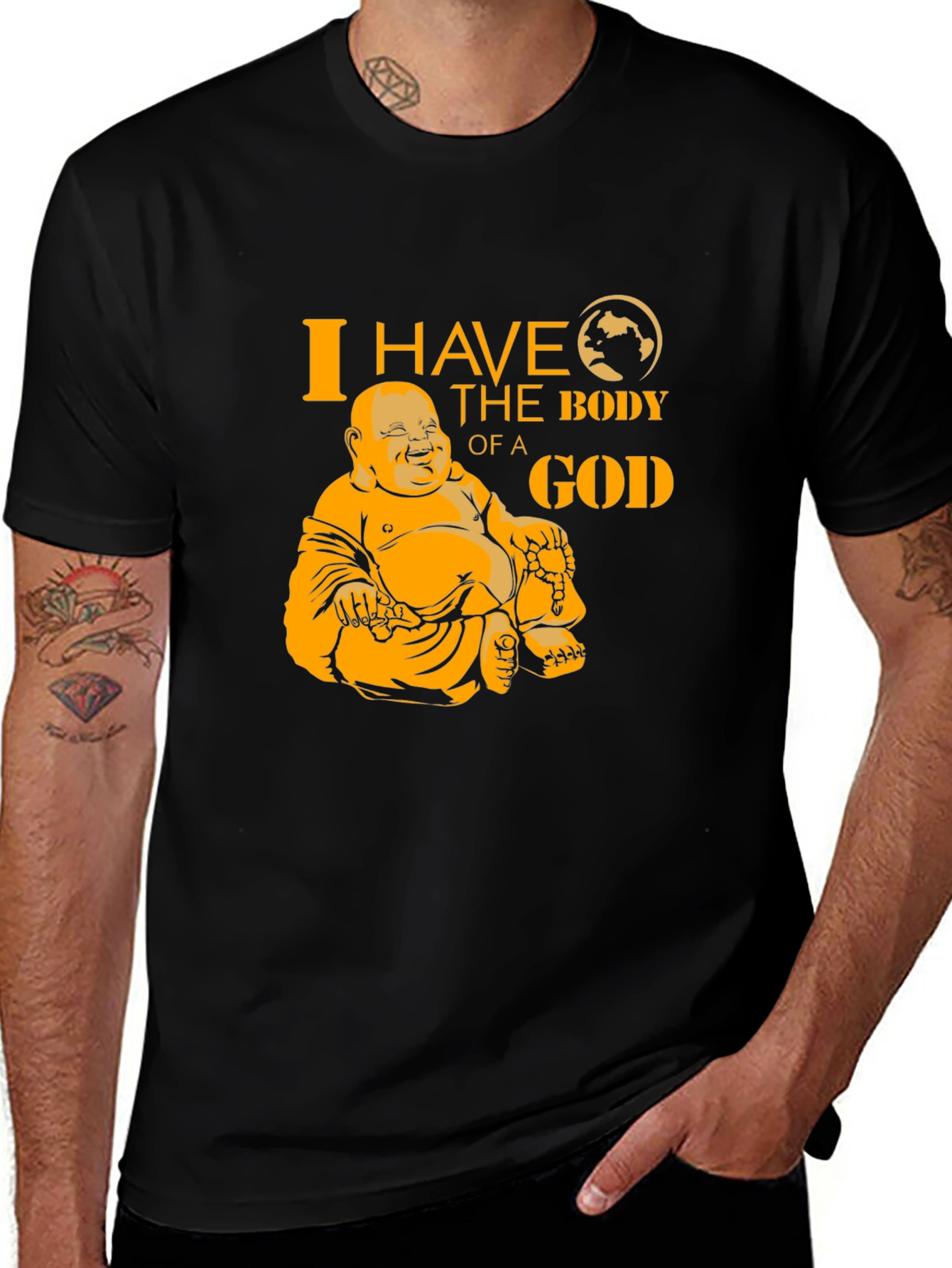 Variant 4 of I Have The Body Of A God T-Shirt - Black Crew Neck