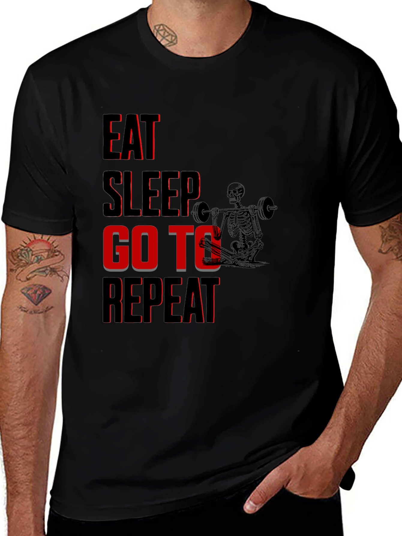 Eat Sleep Go To Gym Repeat Black Graphic Tee