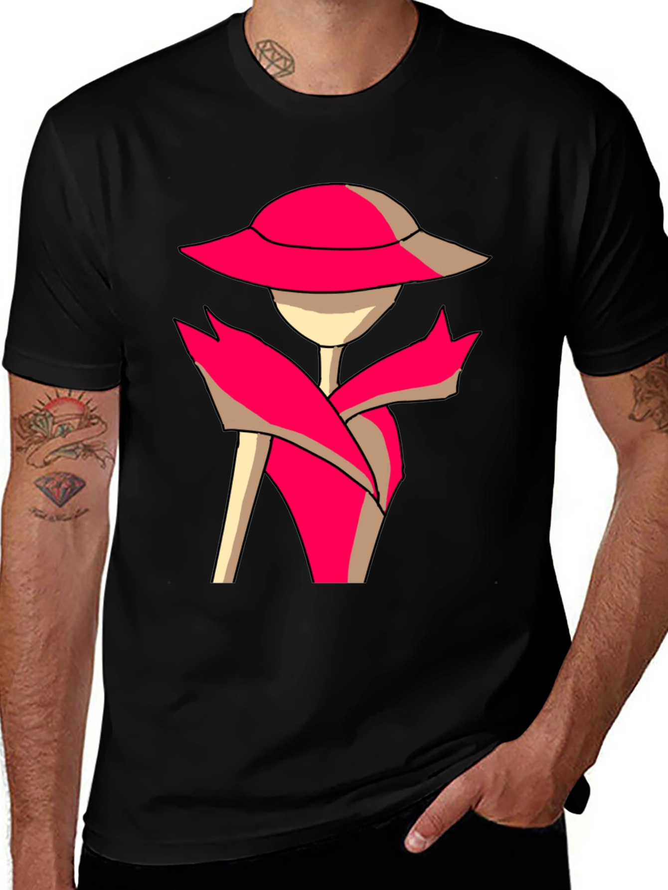Variant 28 of Stylish Cartoon Lady Graphic Tee - Black