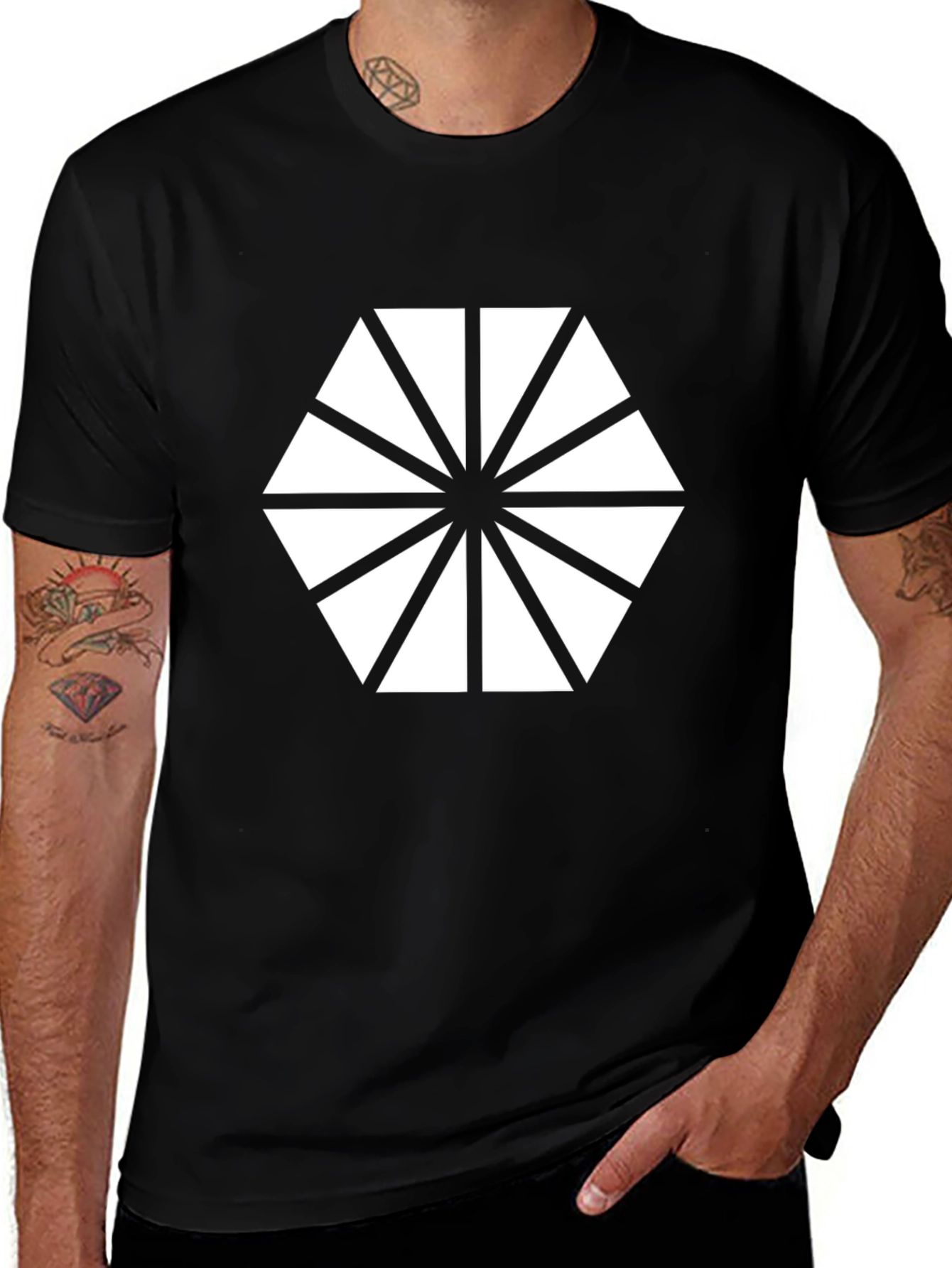 Variant 8 of Geometric Hexagon Graphic Print Black T-Shirt