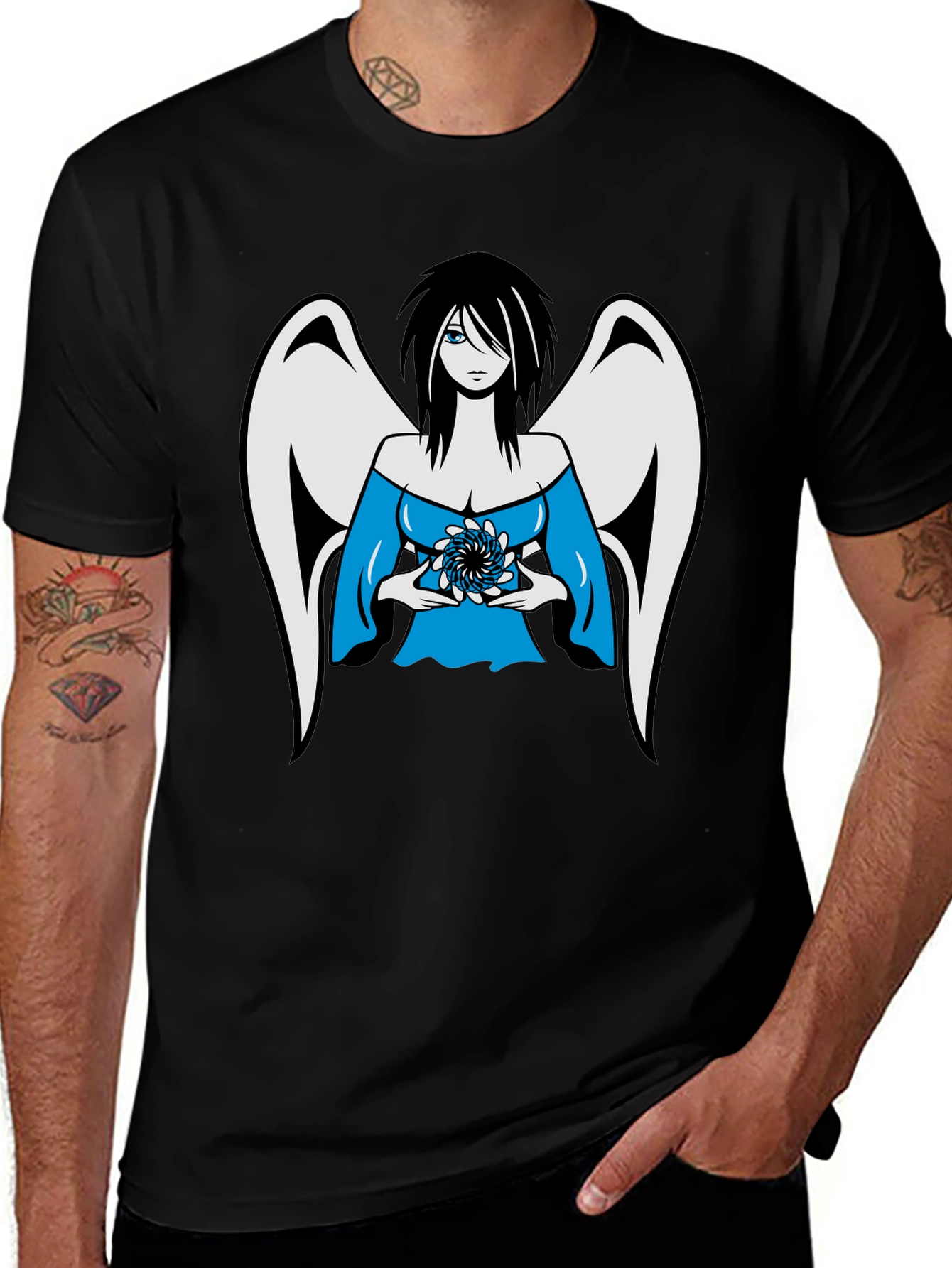 Anime Angel Graphic Black T-Shirt