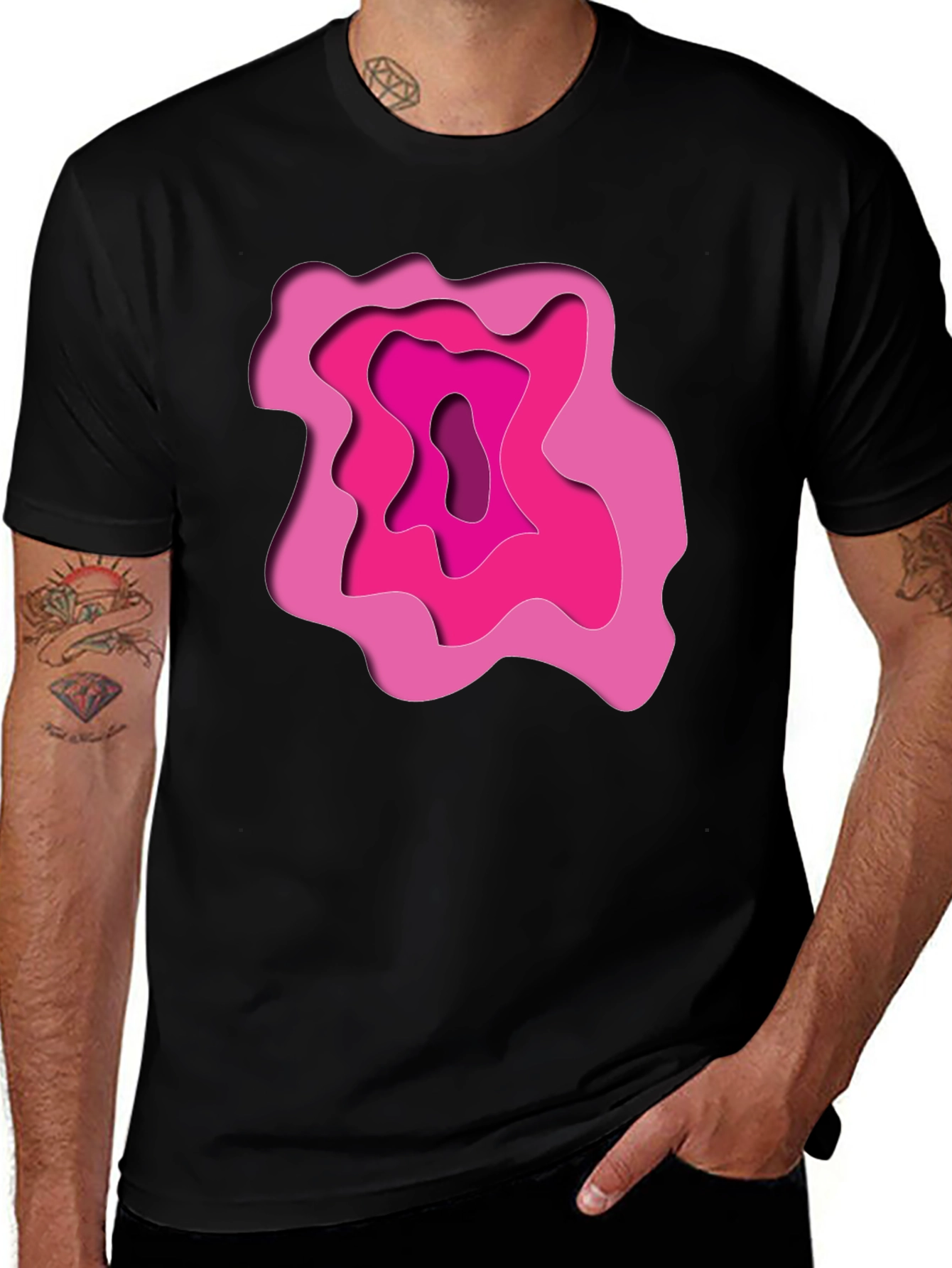 Abstract Layers Graphic Black T-Shirt