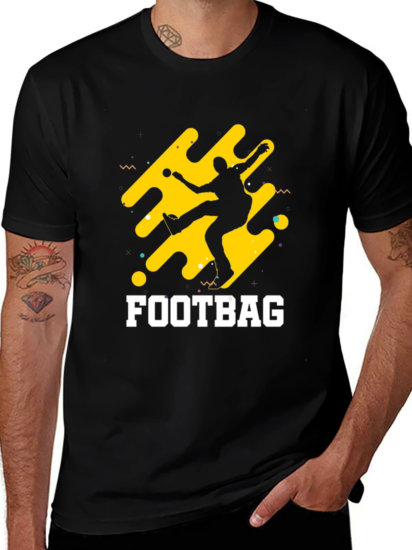 Variant 23 of Black T-Shirt with Footbag Graphic Design