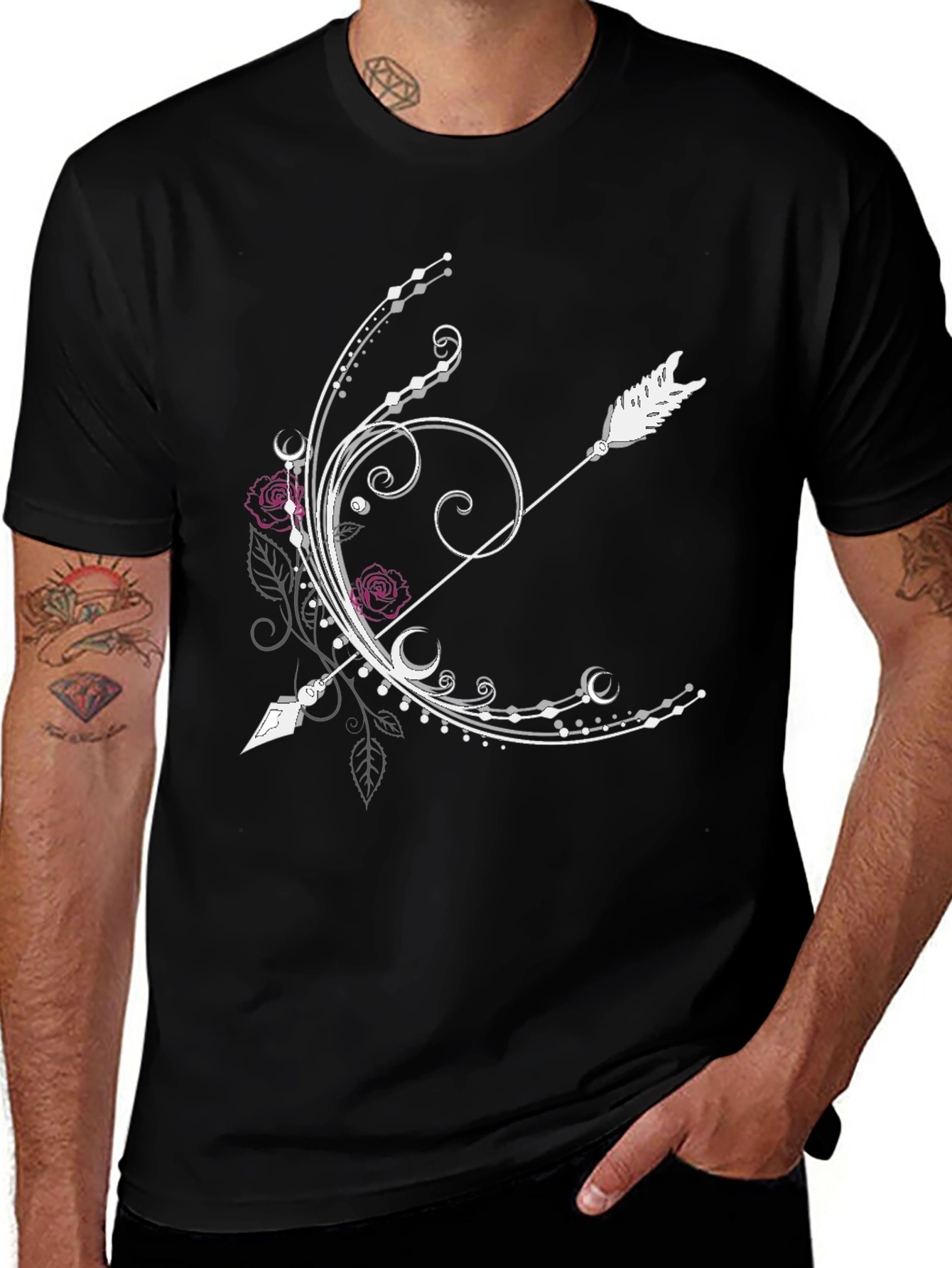 Variant 24 of Floral Arrow Graphic Tee - Unique Design Black T-Shirt