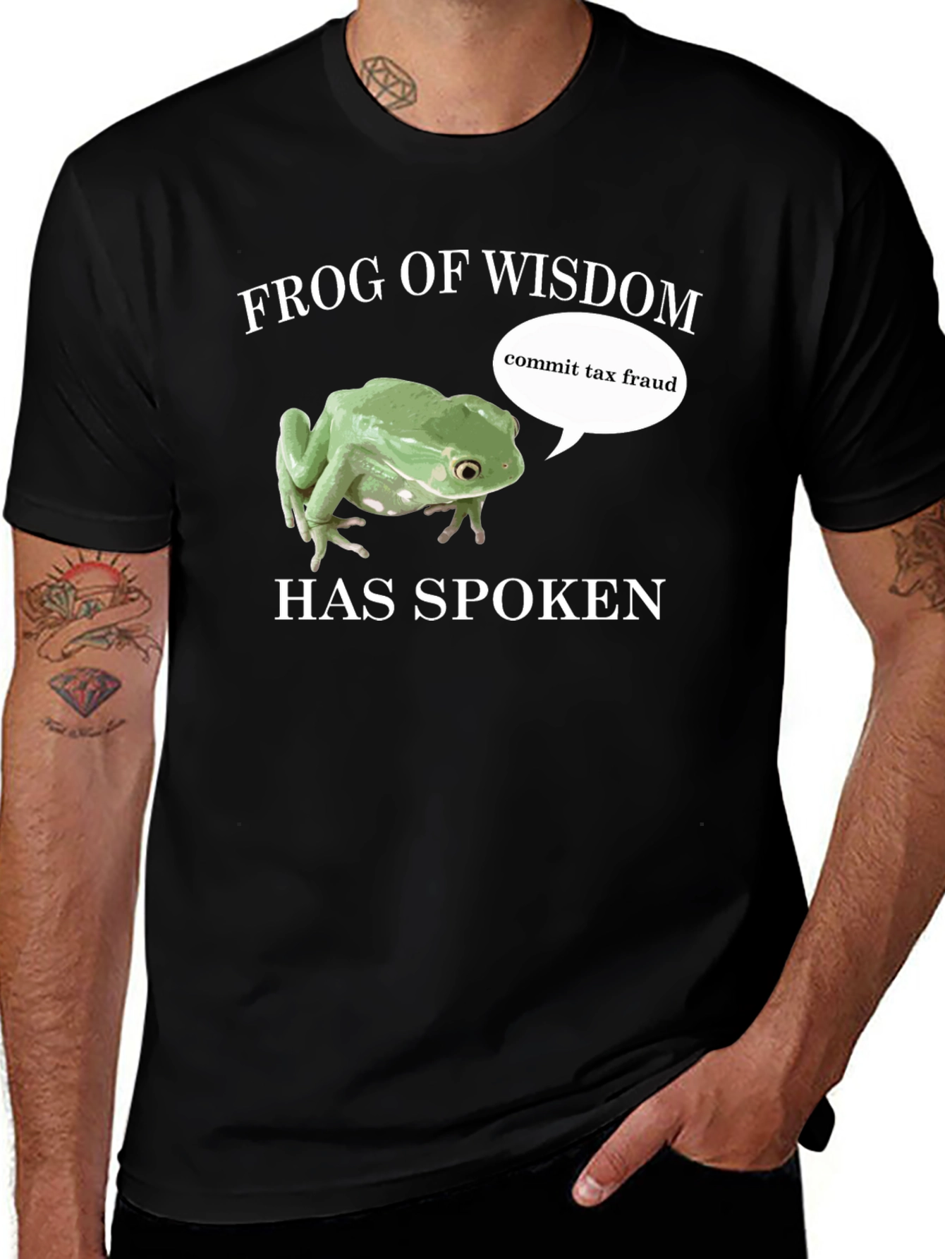 Variant 6 of Frog of Wisdom T-Shirt: Commit Tax Fraud Humor Tee