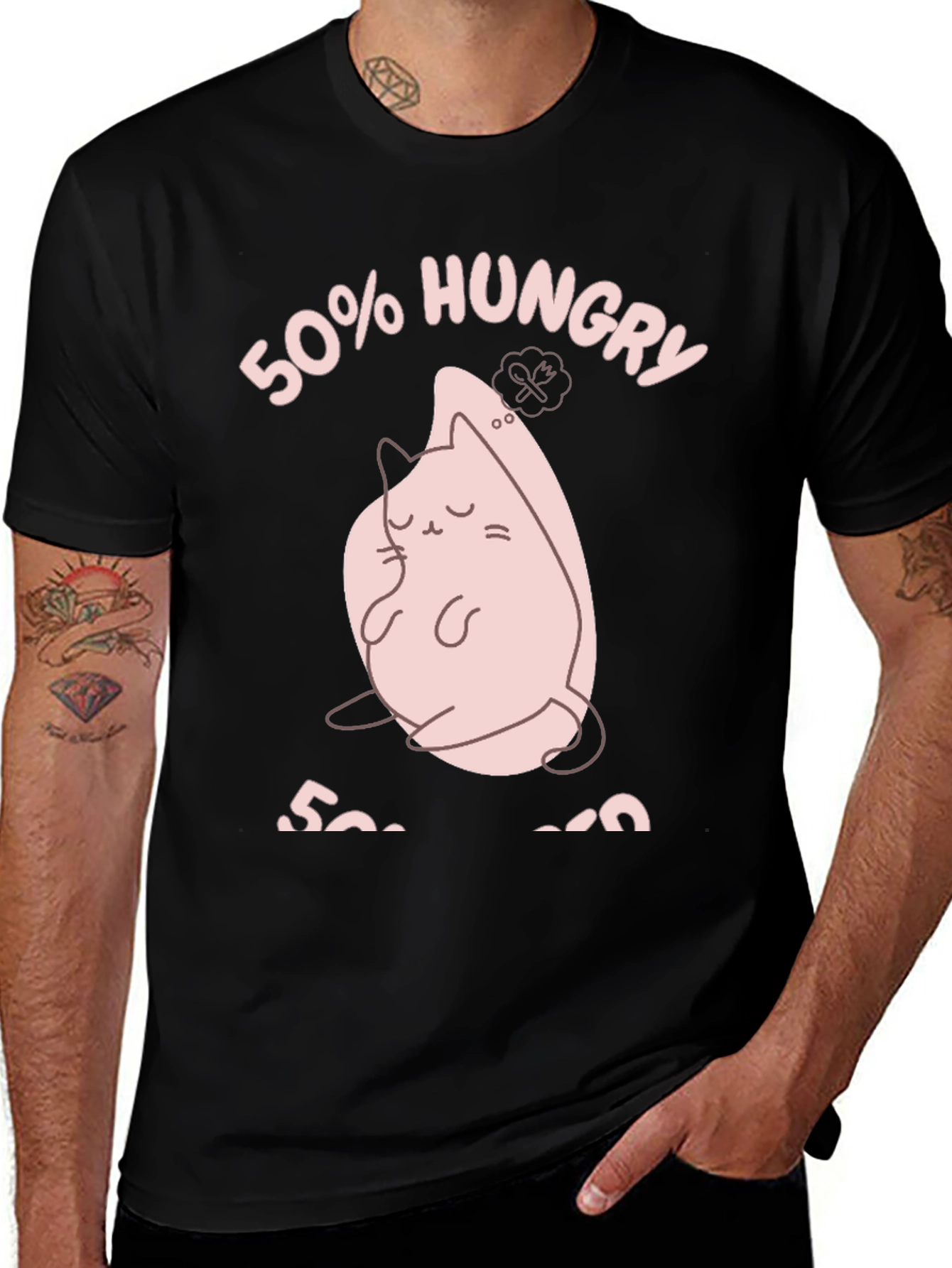 Variant 25 of 50% Hungry Cat T-Shirt - Cute Black Tee