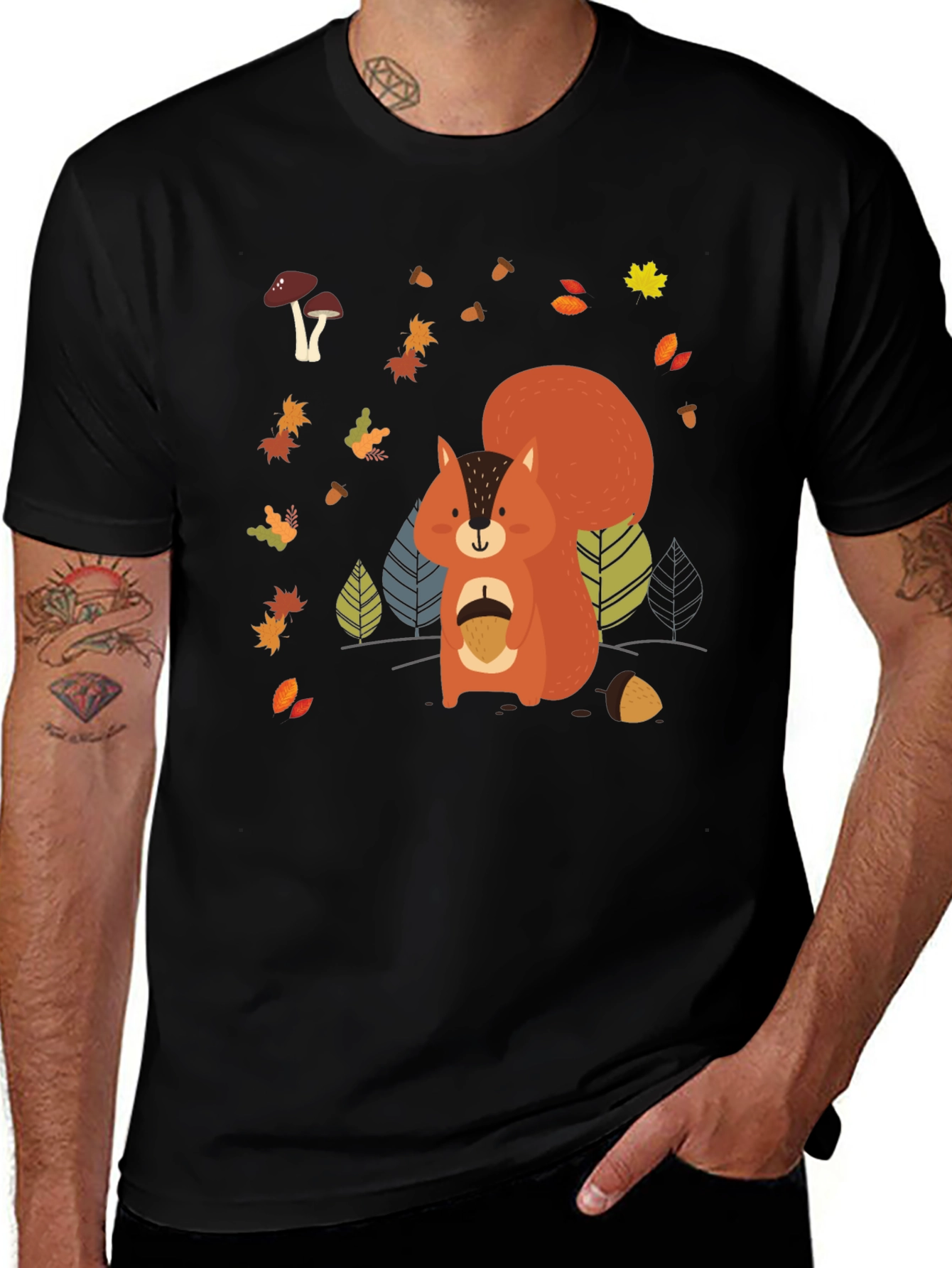 Variant 20 of Squirrel Nut T-Shirt - Autumn Leaves Design