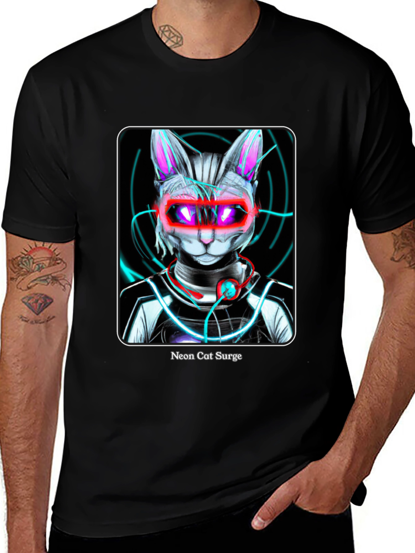 Neon Cat Surge Graphic T-Shirt