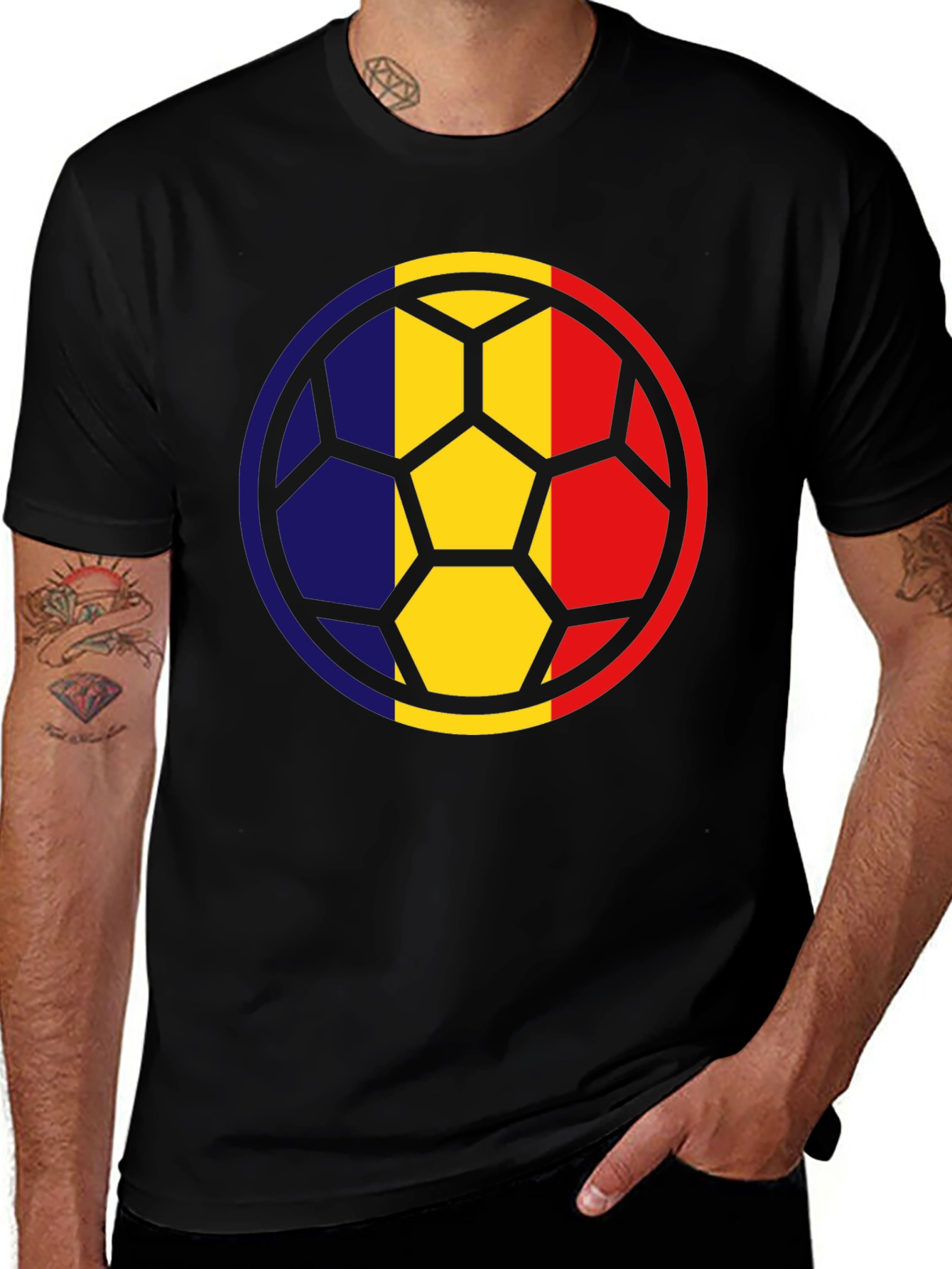 Romania Flag Soccer Ball Graphic T-Shirt