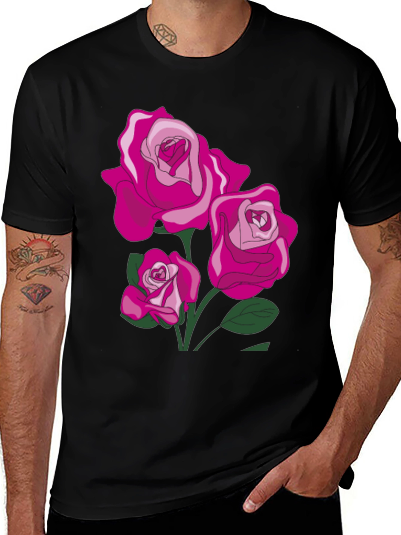 Variant 19 of Floral Rose Graphic Tee - Black Cotton Comfort