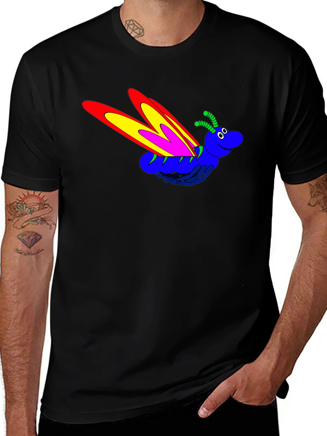 Variant 9 of Funky Butterfly Graphic Tee - Black Cotton T-Shirt