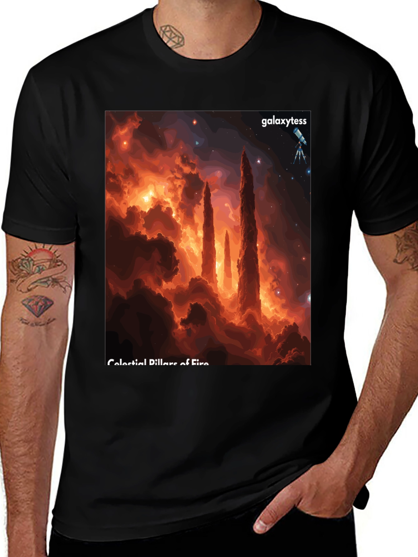 Variant 7 of Celestial Pillars of Fire Graphic Tee