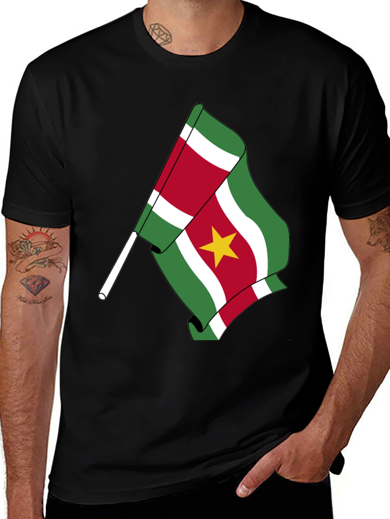 Variant 10 of Suriname Flag Graphic Tee - Black Cotton T-Shirt