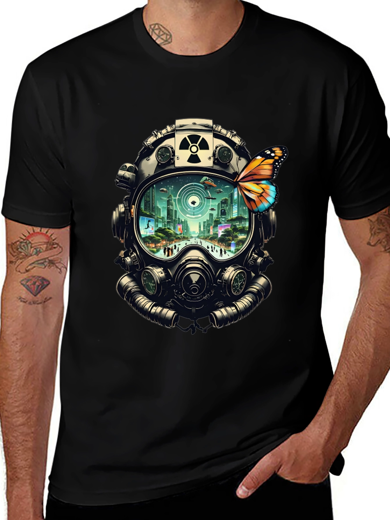 Gas Mask Cityscape Graphic Tee