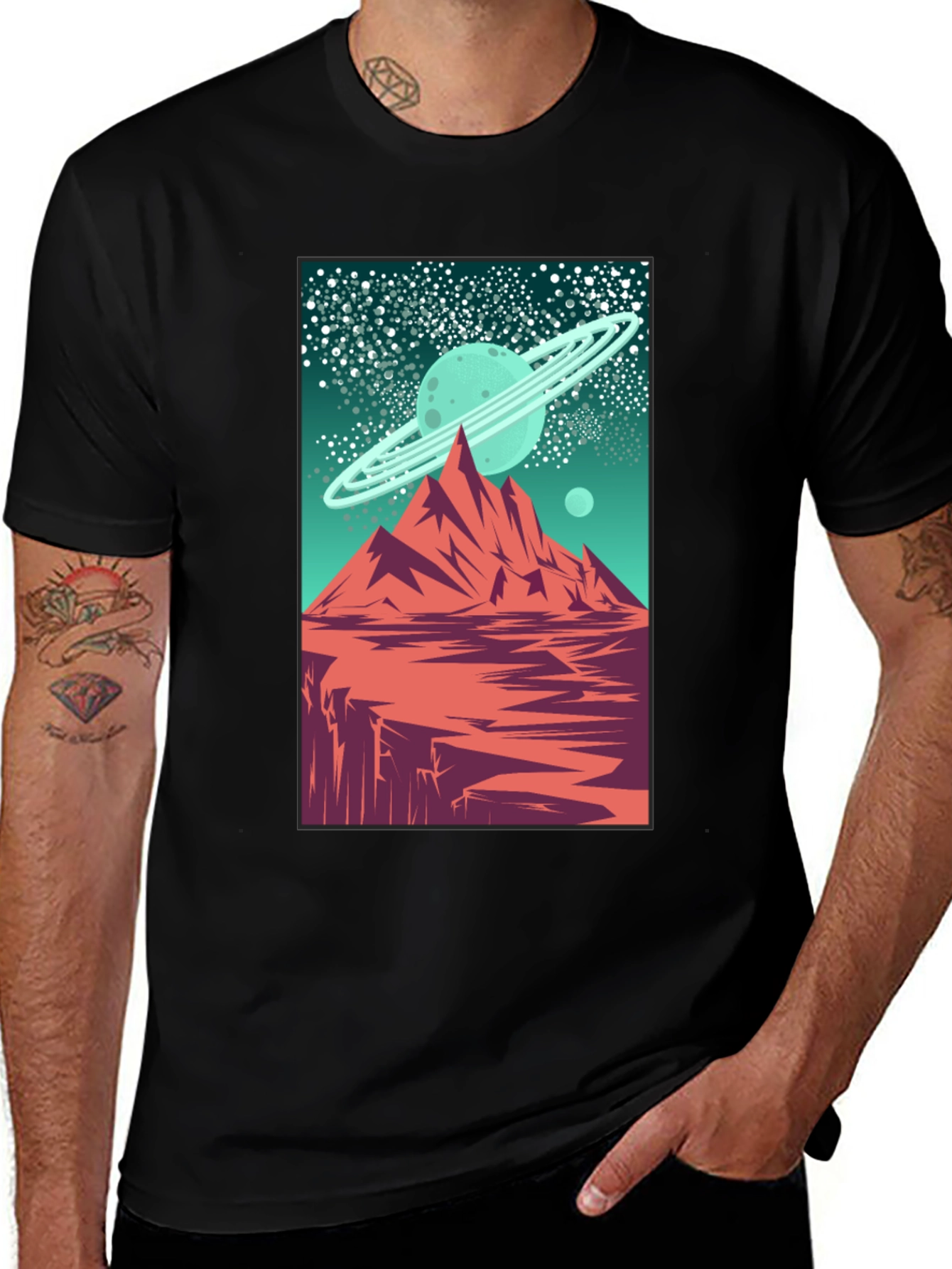 Variant 27 of Saturn Peaks Graphic Tee - Retro Space Design