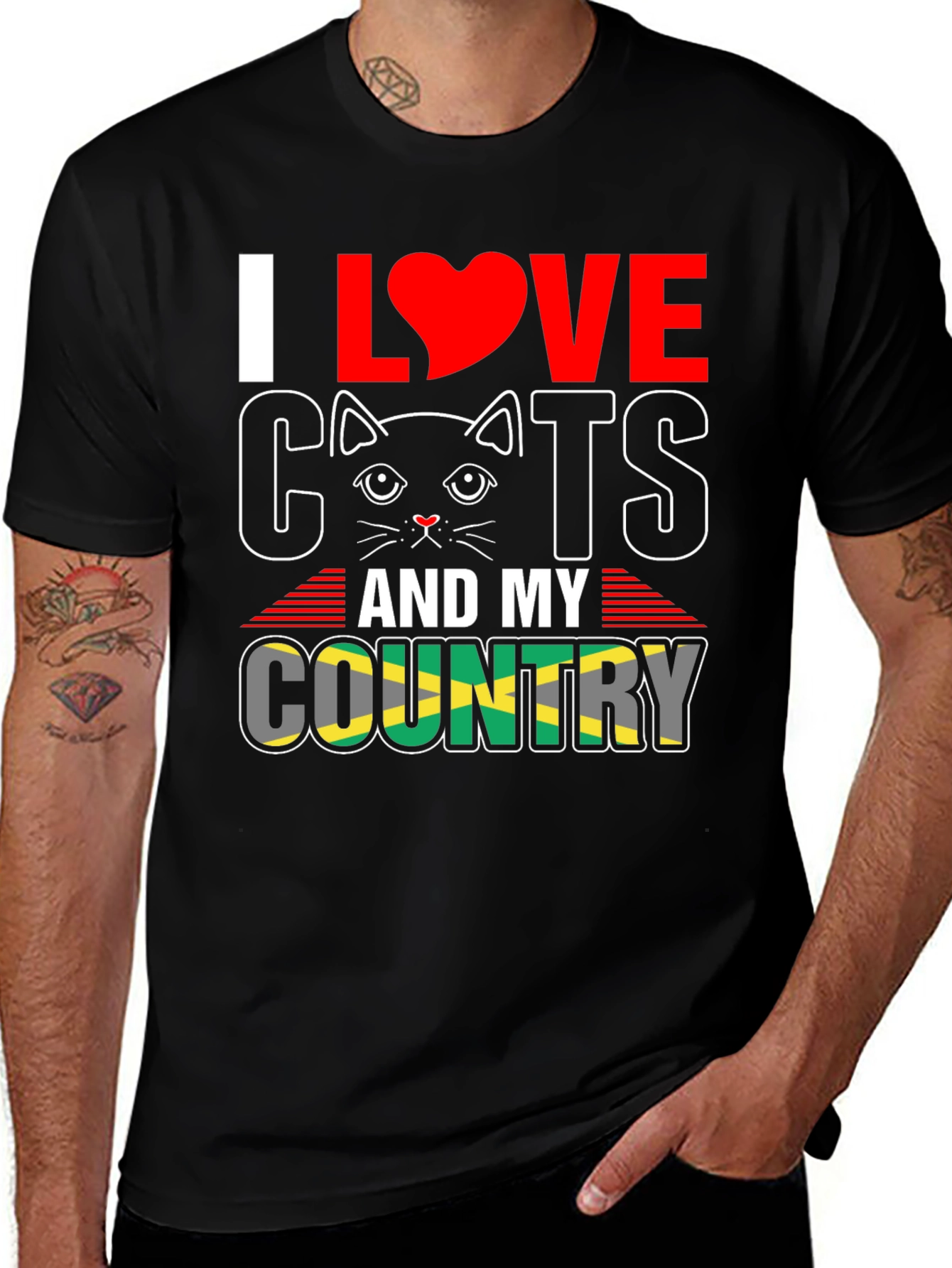 Variant 25 of I Love Cats & My Country Jamaican Flag T-Shirt