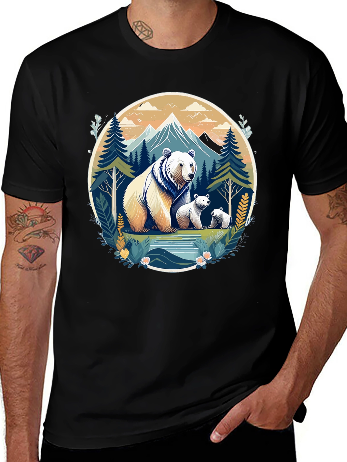 Variant 27 of Bear Family Mountain Graphic T-Shirt
