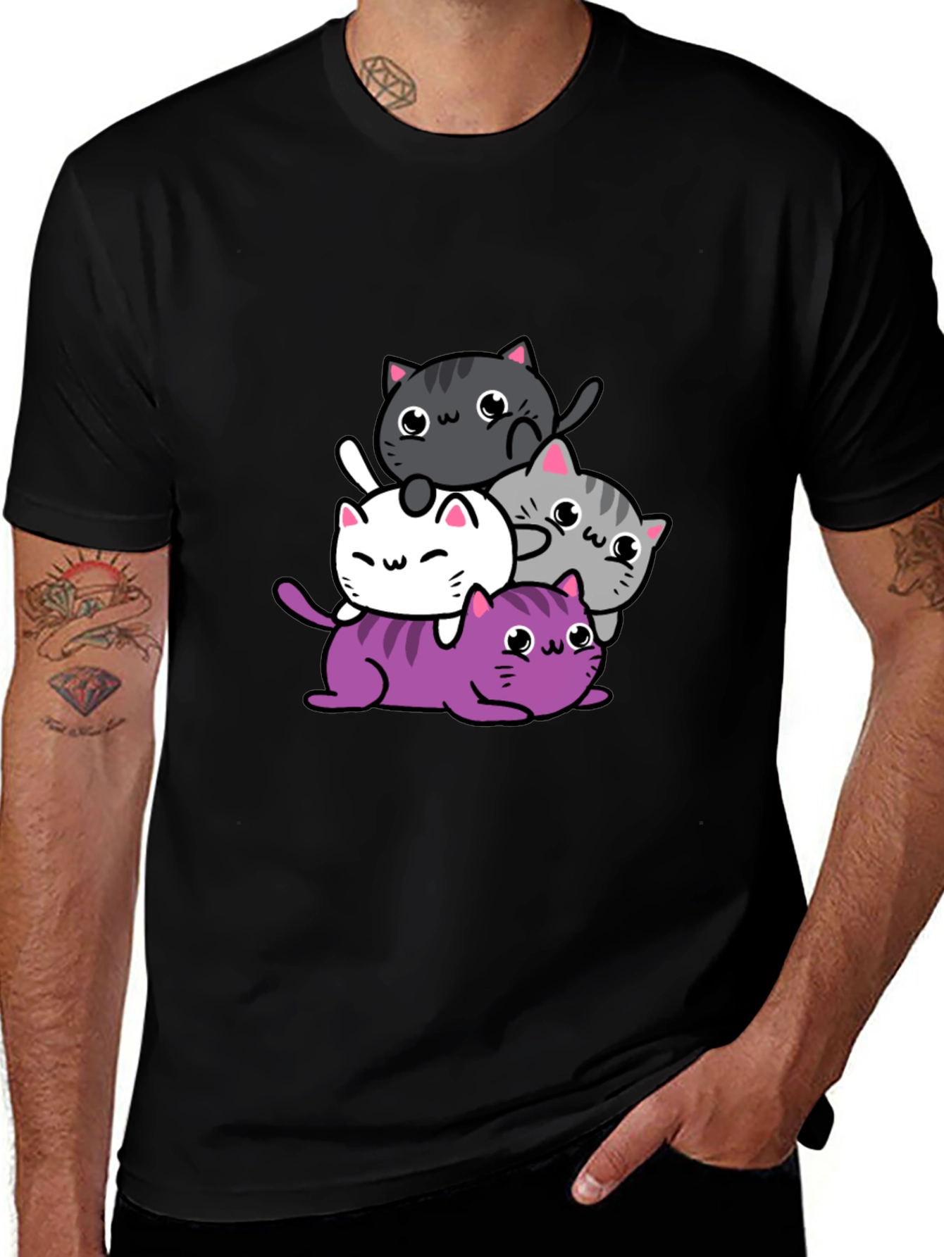 Variant 29 of Cute Stacked Cats Black T-Shirt