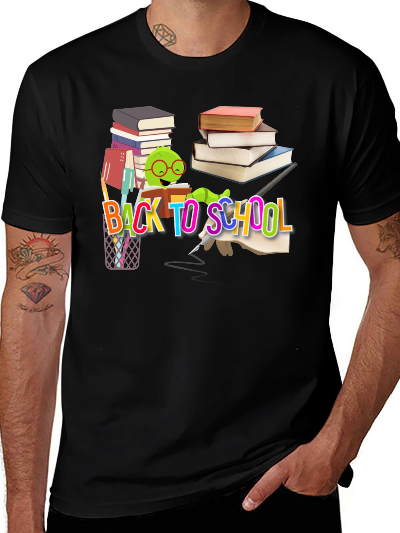 Variant 27 of Back to School T-Shirt with Bookworm Design