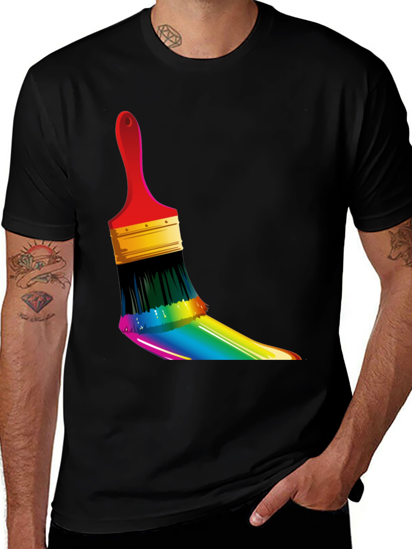 Variant 28 of Rainbow Paintbrush Graphic T-Shirt - Artistic Tee
