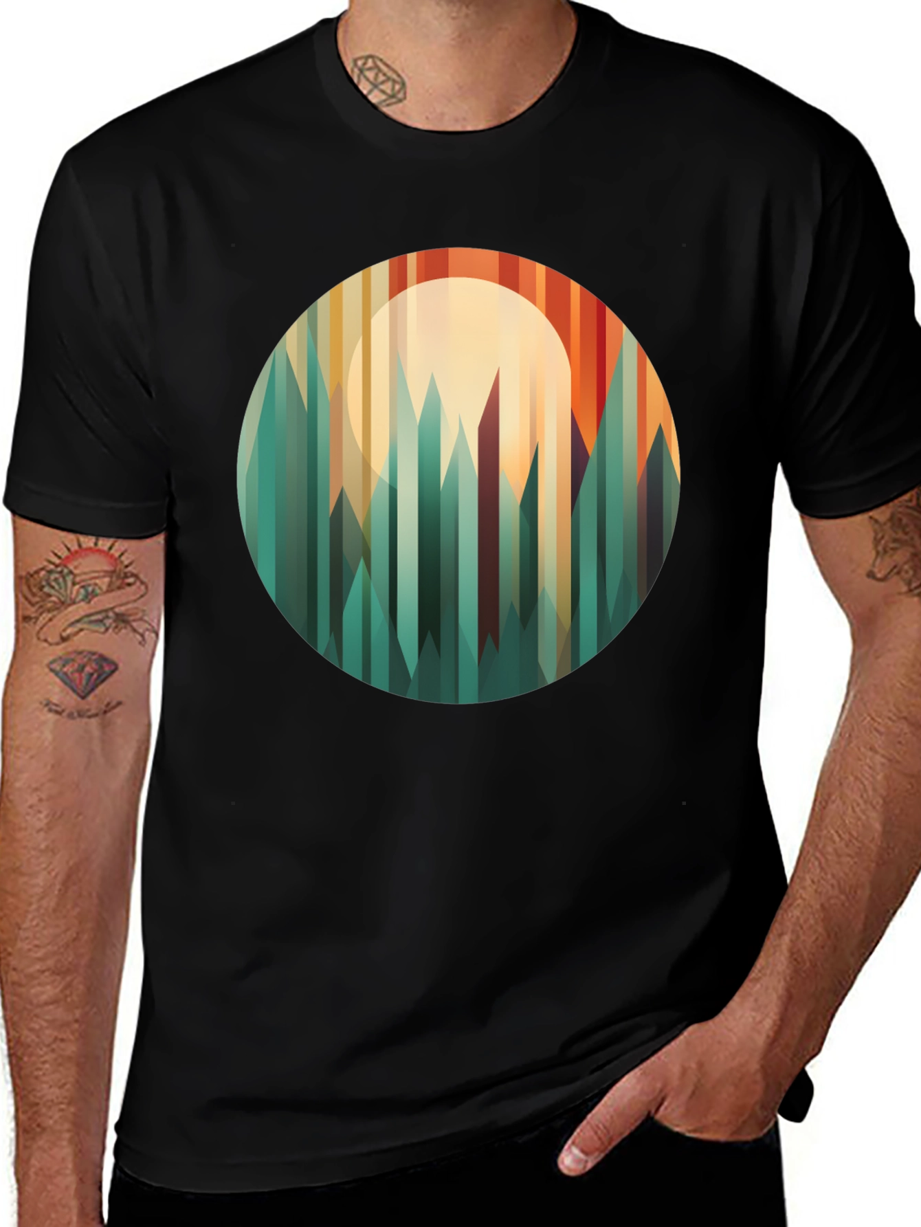 Variant 25 of Geometric Mountainscape Graphic Tee - Modern Style