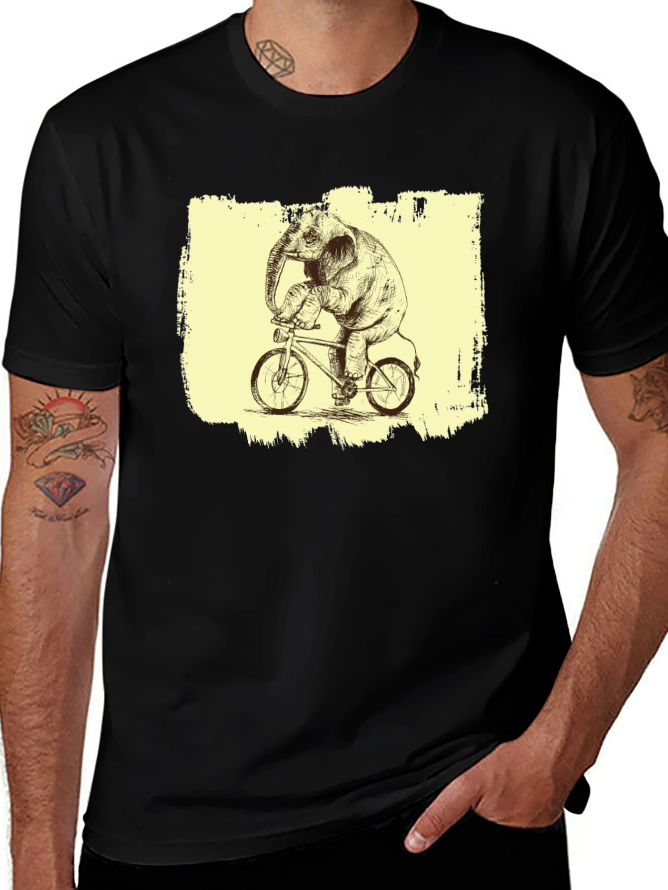 Variant 22 of Elephant Riding Bicycle Graphic Tee - Black