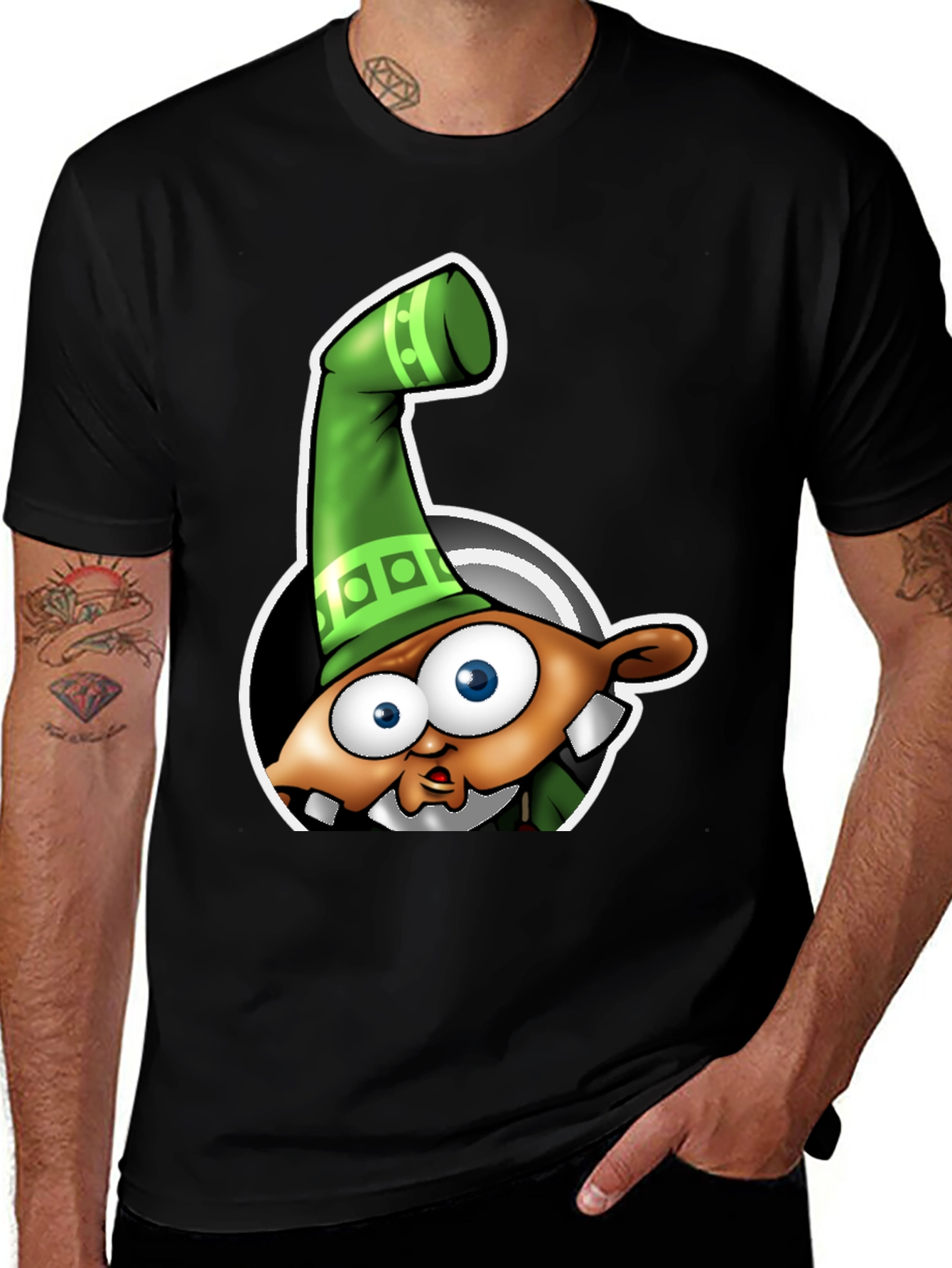 Cartoon Character Graphic Tee - Black