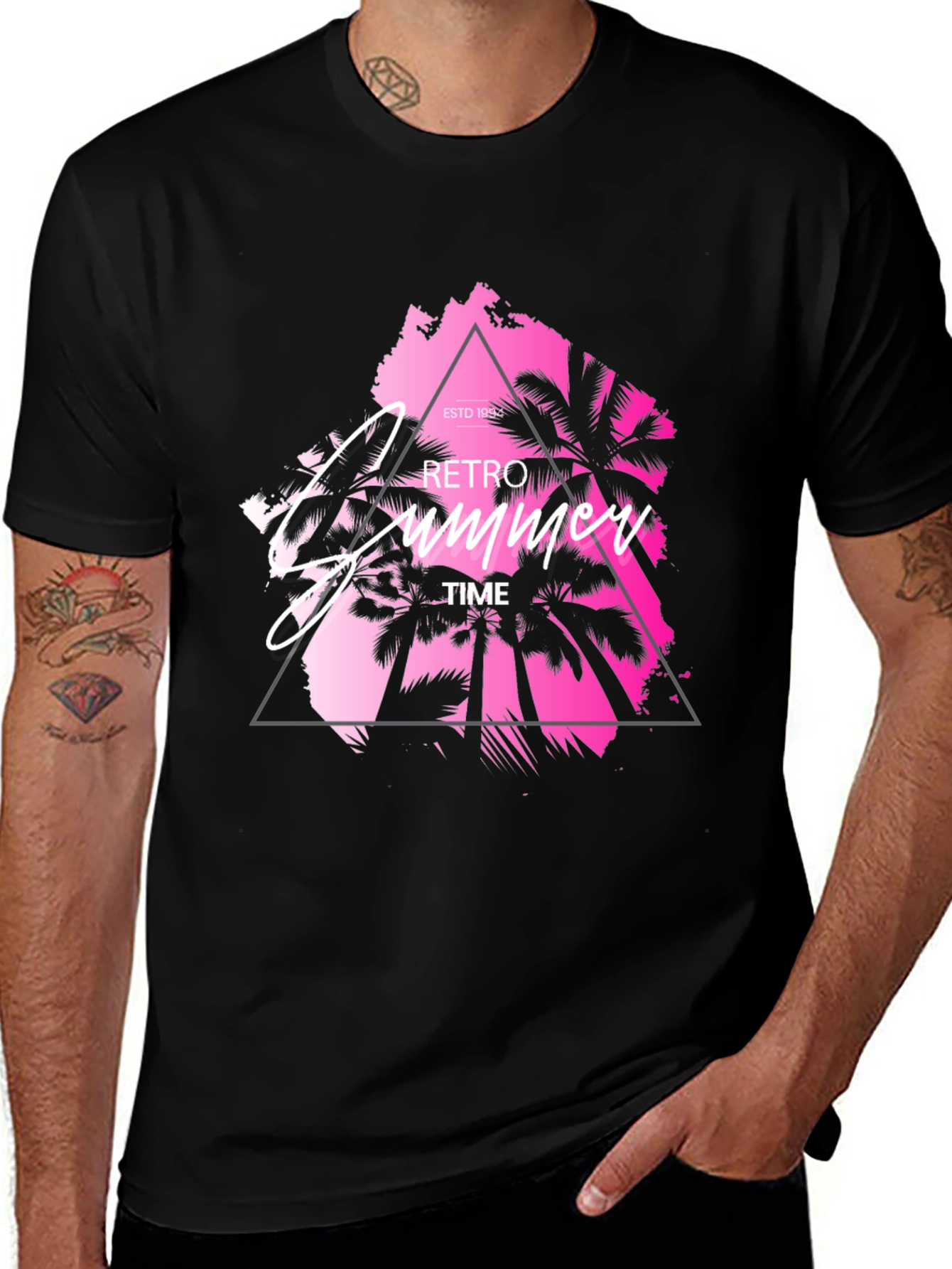 Variant 14 of Retro Summer Time T-Shirt - Black Palm Tree Graphic Tee